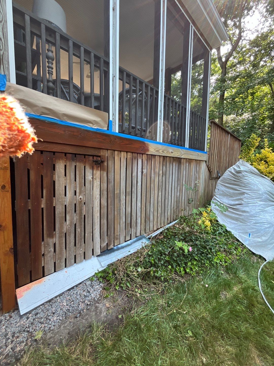 Triple deck re-staining by AKK Painting LLC