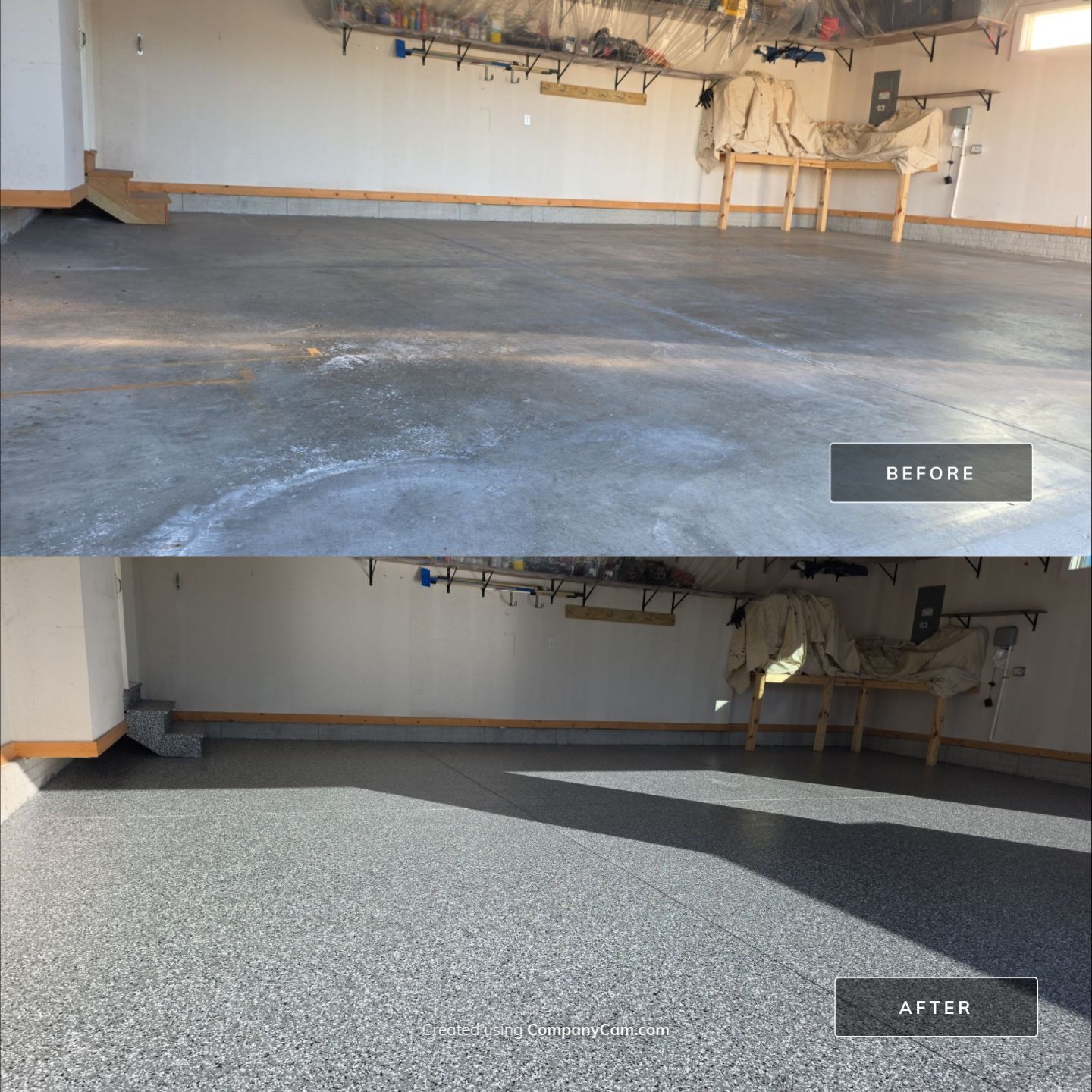 Garage Floor Coating with Smoke Flake by Revival Concrete Coatings, LLC