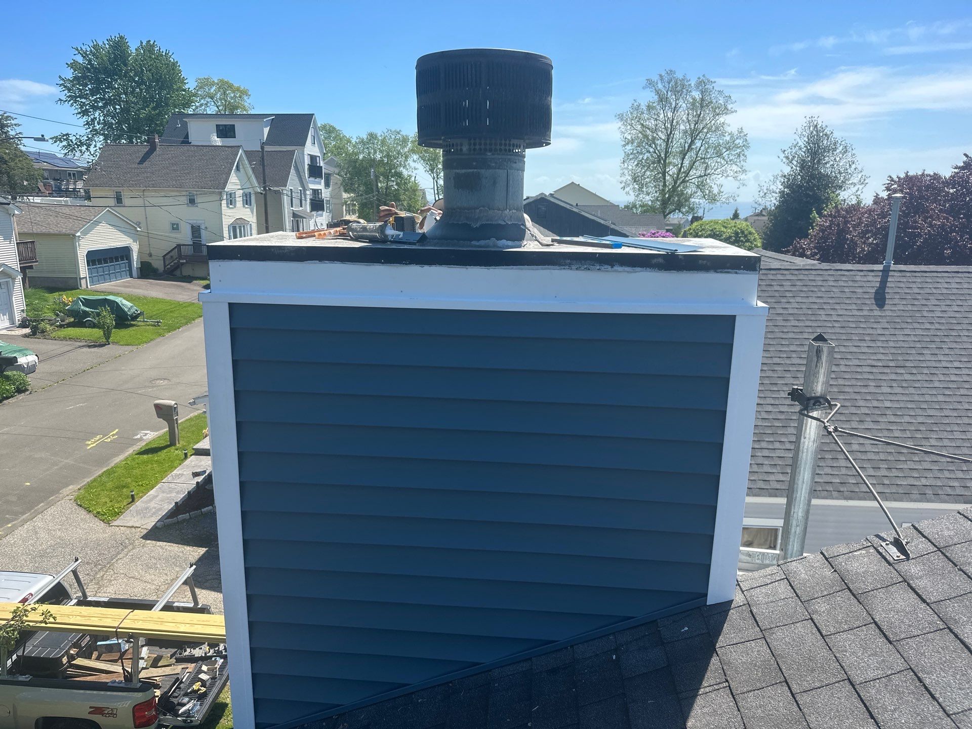 Siding Installation using Certainteed Cedar Impressions Straight Edge Perfection Shingles - D7 - Pacific Blue by A Plus Exterior