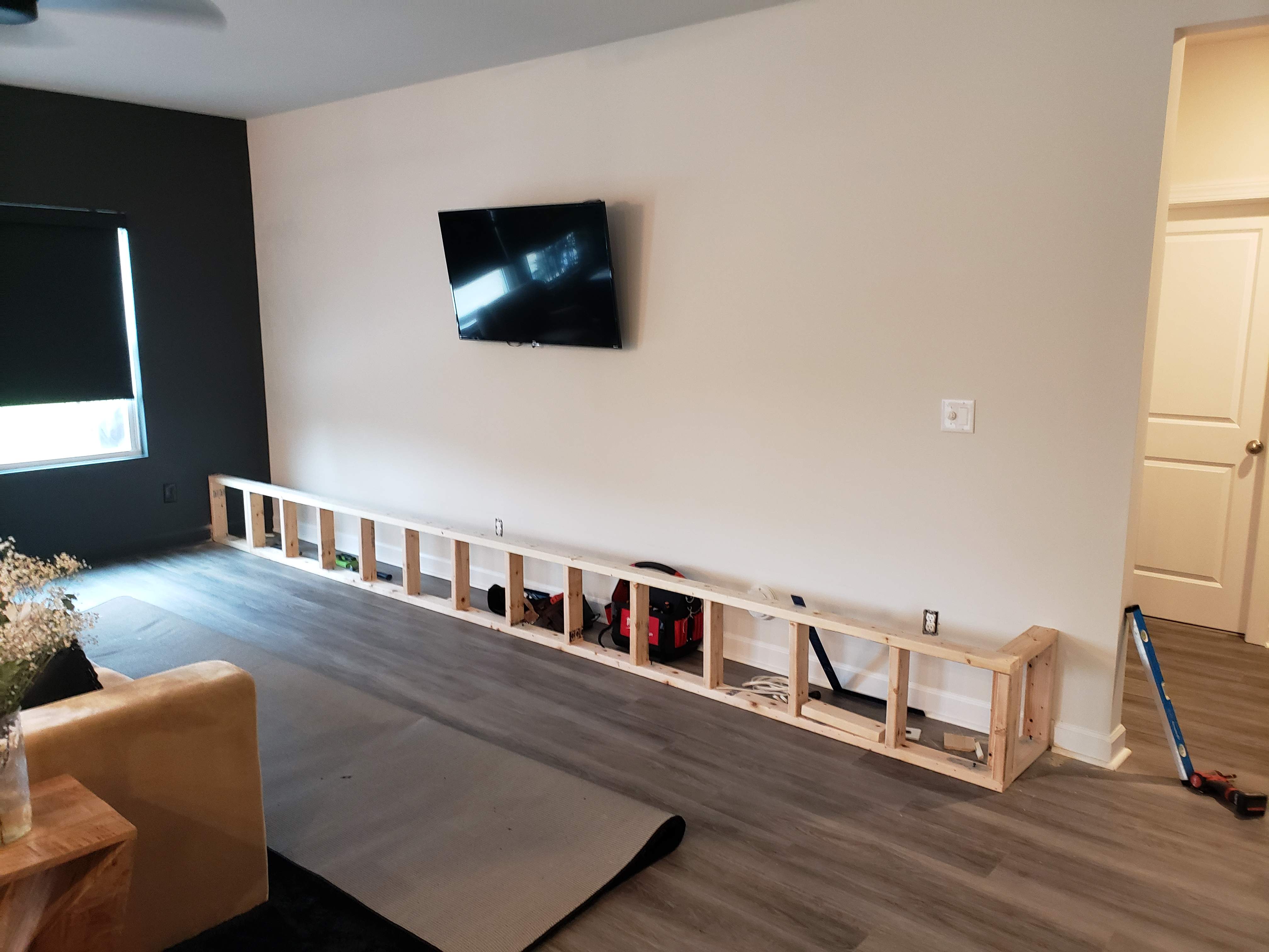 Custom Bench Build with Soundproofing Panels by A Step Above Handy LLC 