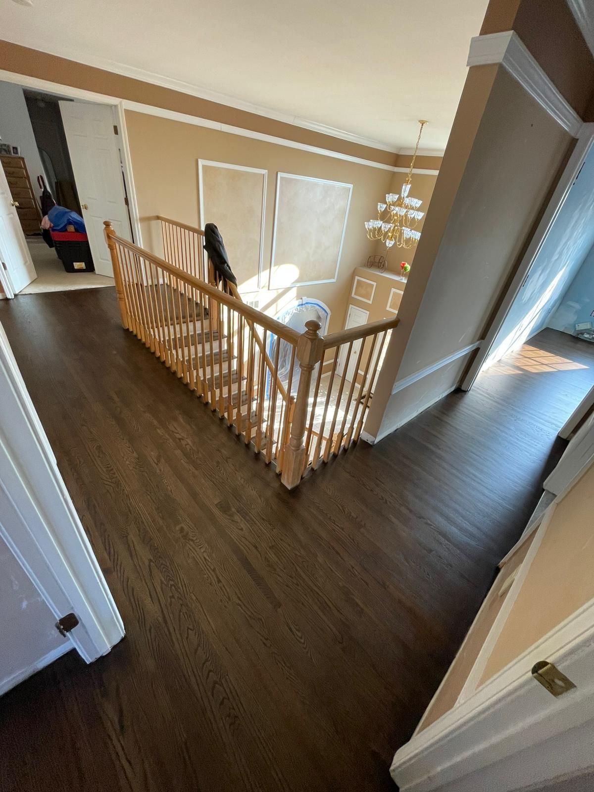 Install 1 1/2 Red Oak and Refinish with Jacobean Stain using Duraseal Jacobean with Bona Semi Gloss by Footprints Floors Morristown
