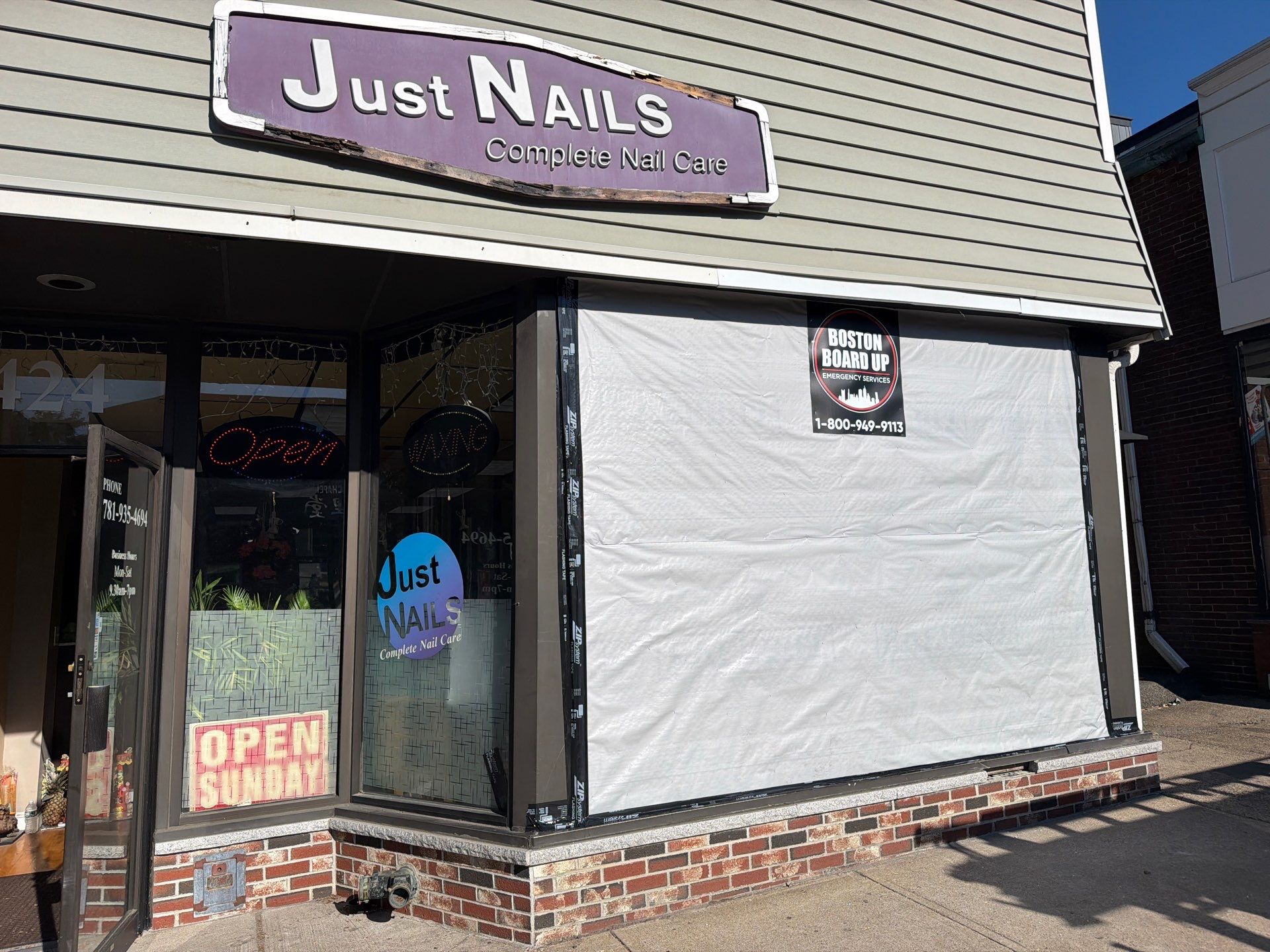 Woburn Storefront Board Up and Debris Cleanup After Vehicle Impact by Boston Board Up