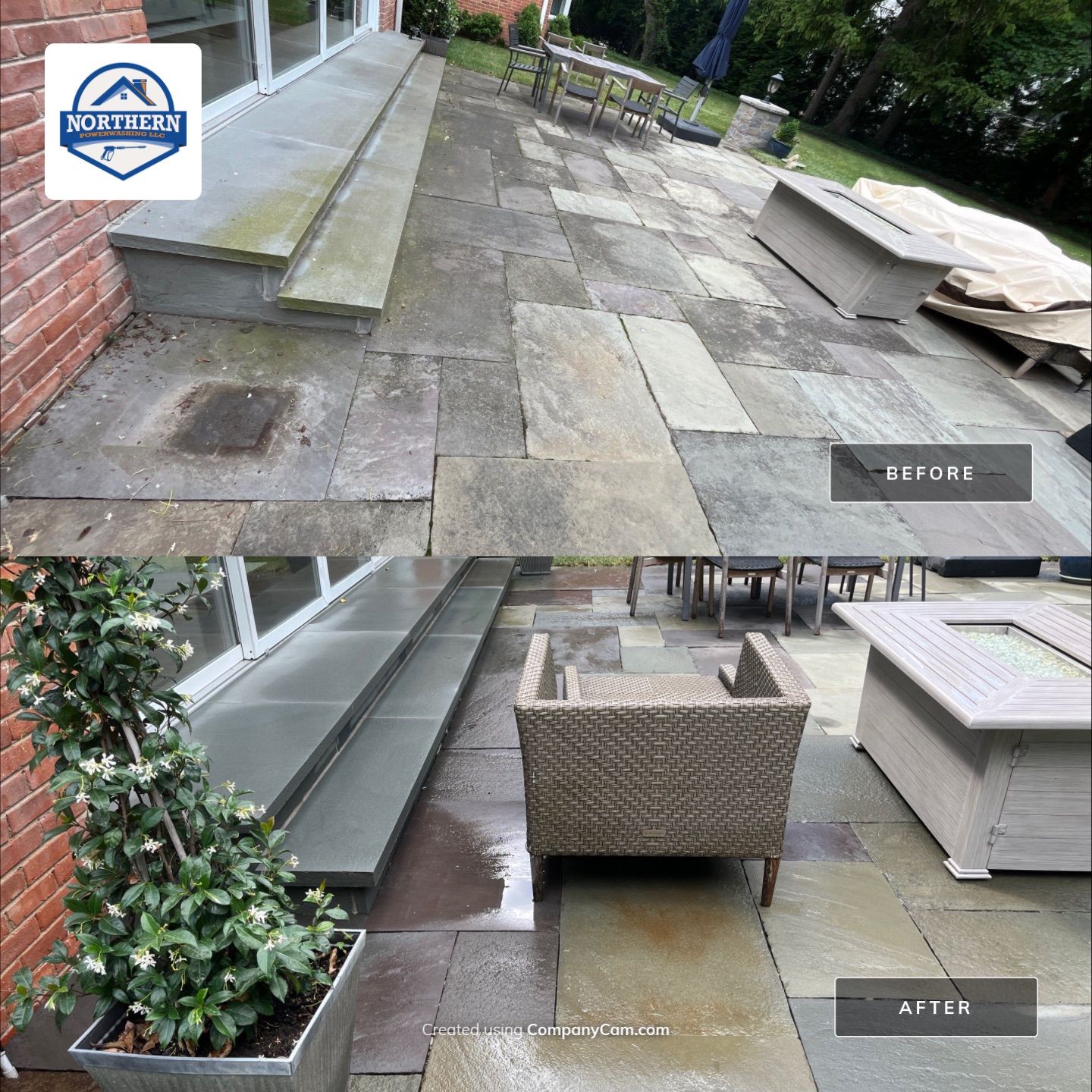 bluestone cleaning using Algaecide, soft wash soap by Northern Power Washing LLC.