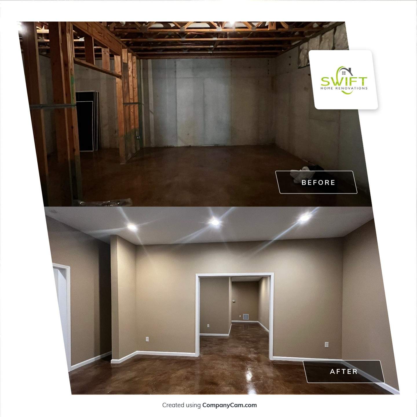 Finished Basement Renovation Featuring Polished Concrete in Atlanta by Swift Home Renovations