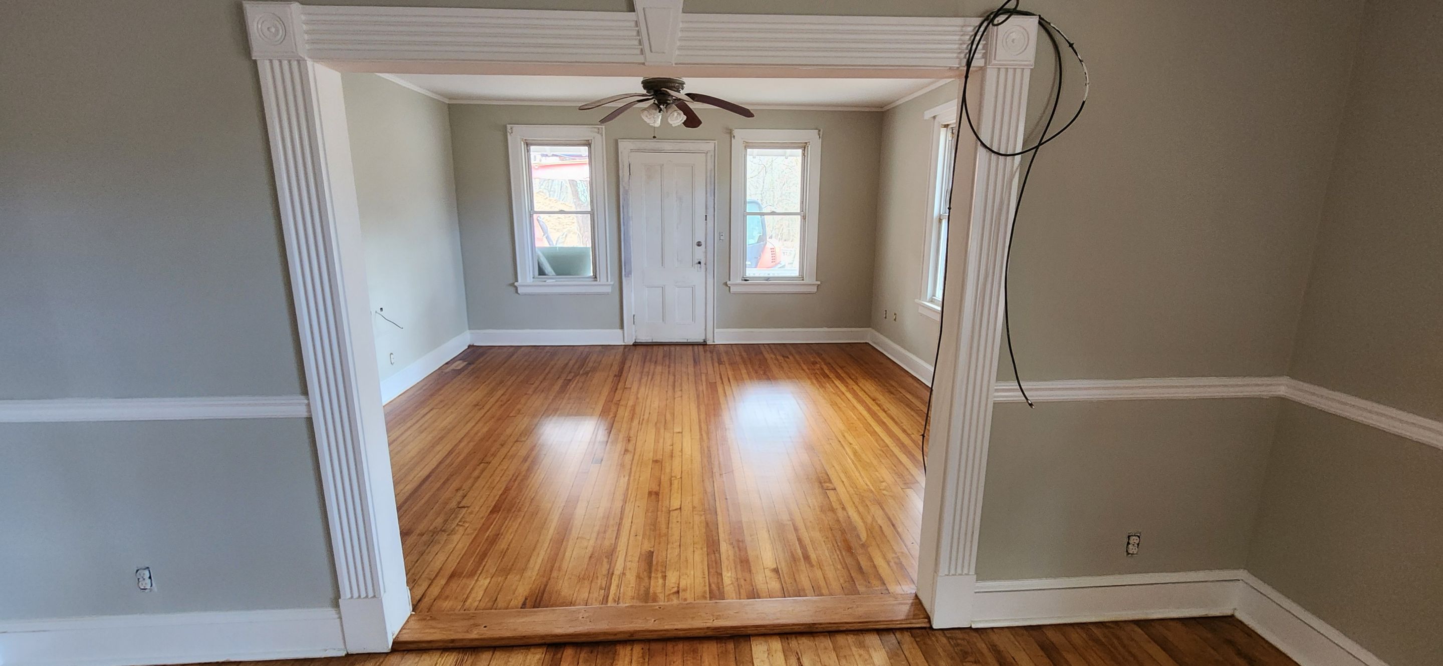 Sand & Refinish with Board Repair using Duraseal Golden Oak and Coffee Brown w/ Loba Satin Finish by Footprints Floors Morristown