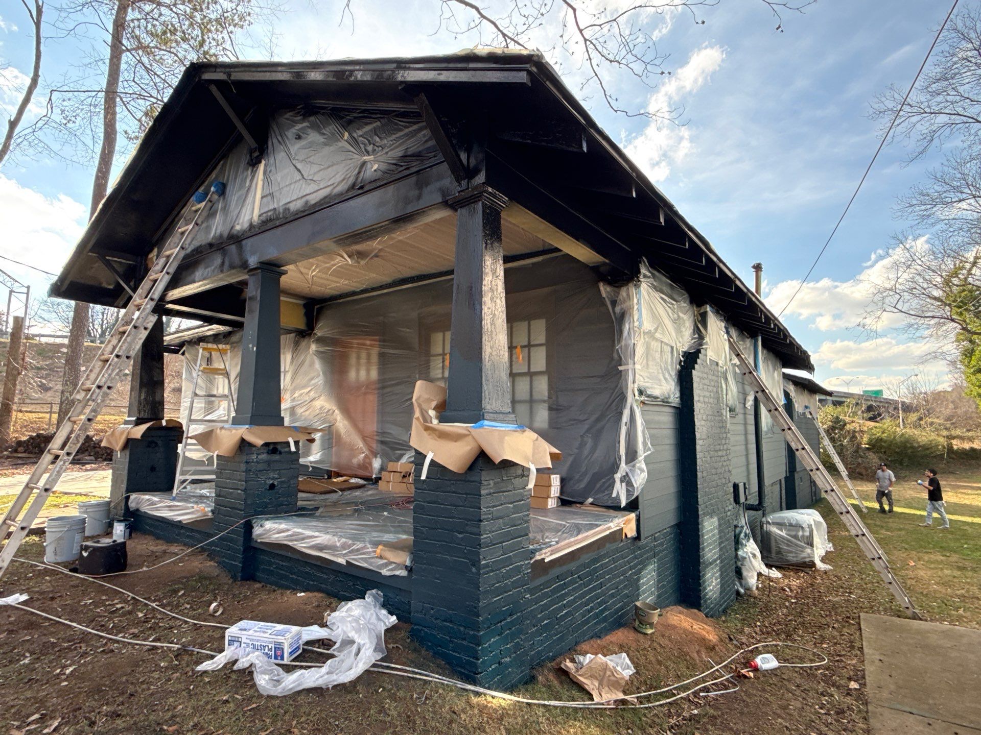 Cedar Tongue & Groove Porch Ceiling Installation Plus James Hardie Siding Replacement by Nelson Exteriors 
