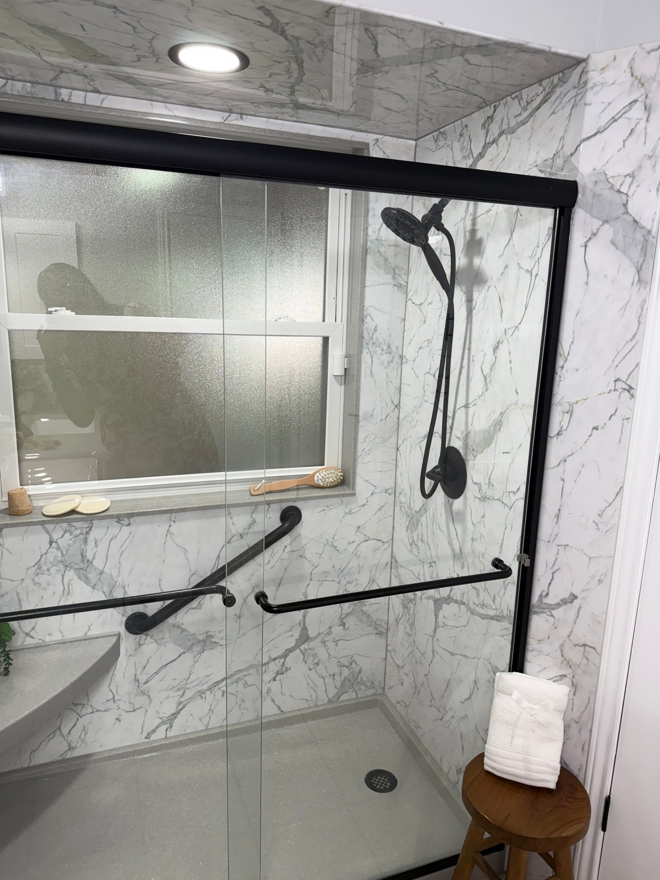 San Antonio Tub-to-Shower Conversion with Safety Features and Updated Vanity by Legacy Bath and Kitchen 