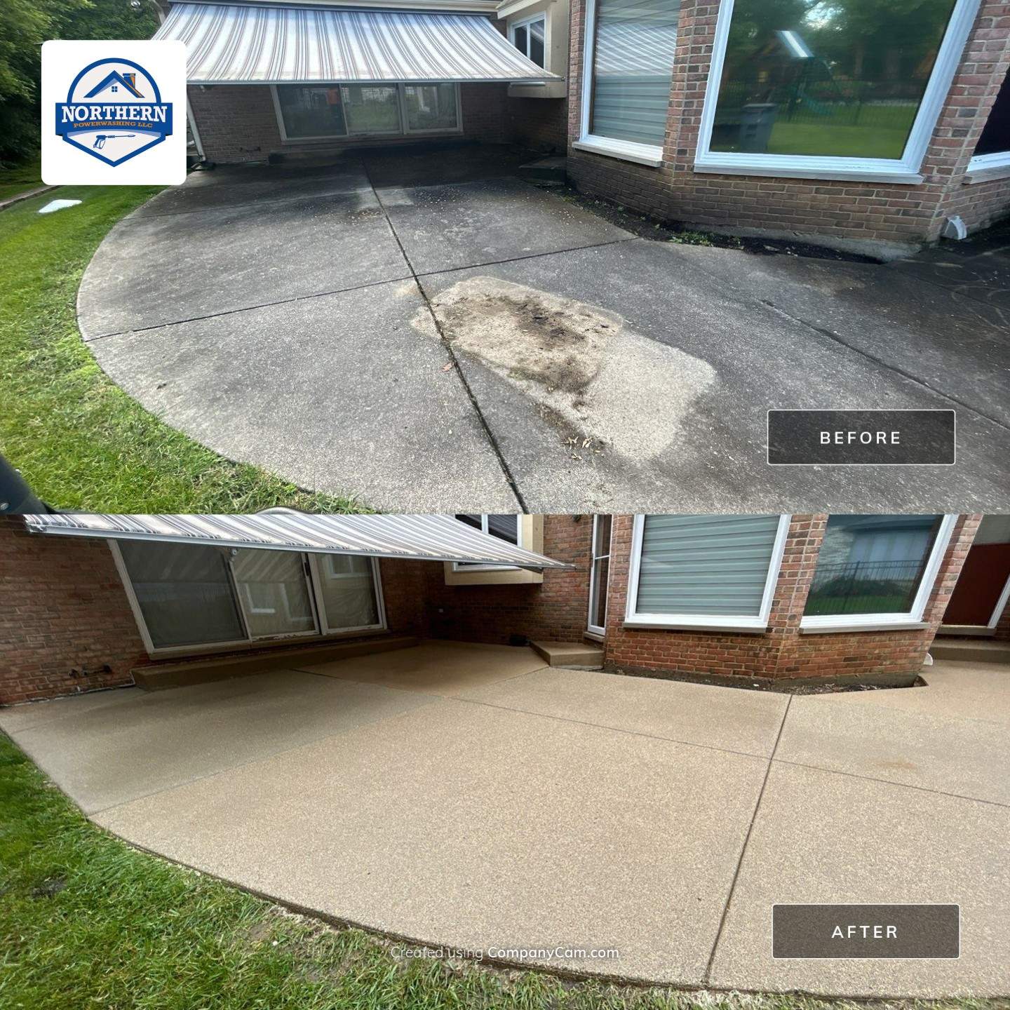 concrete patio, retaining wall, awning cleaning by Northern Power Washing LLC.