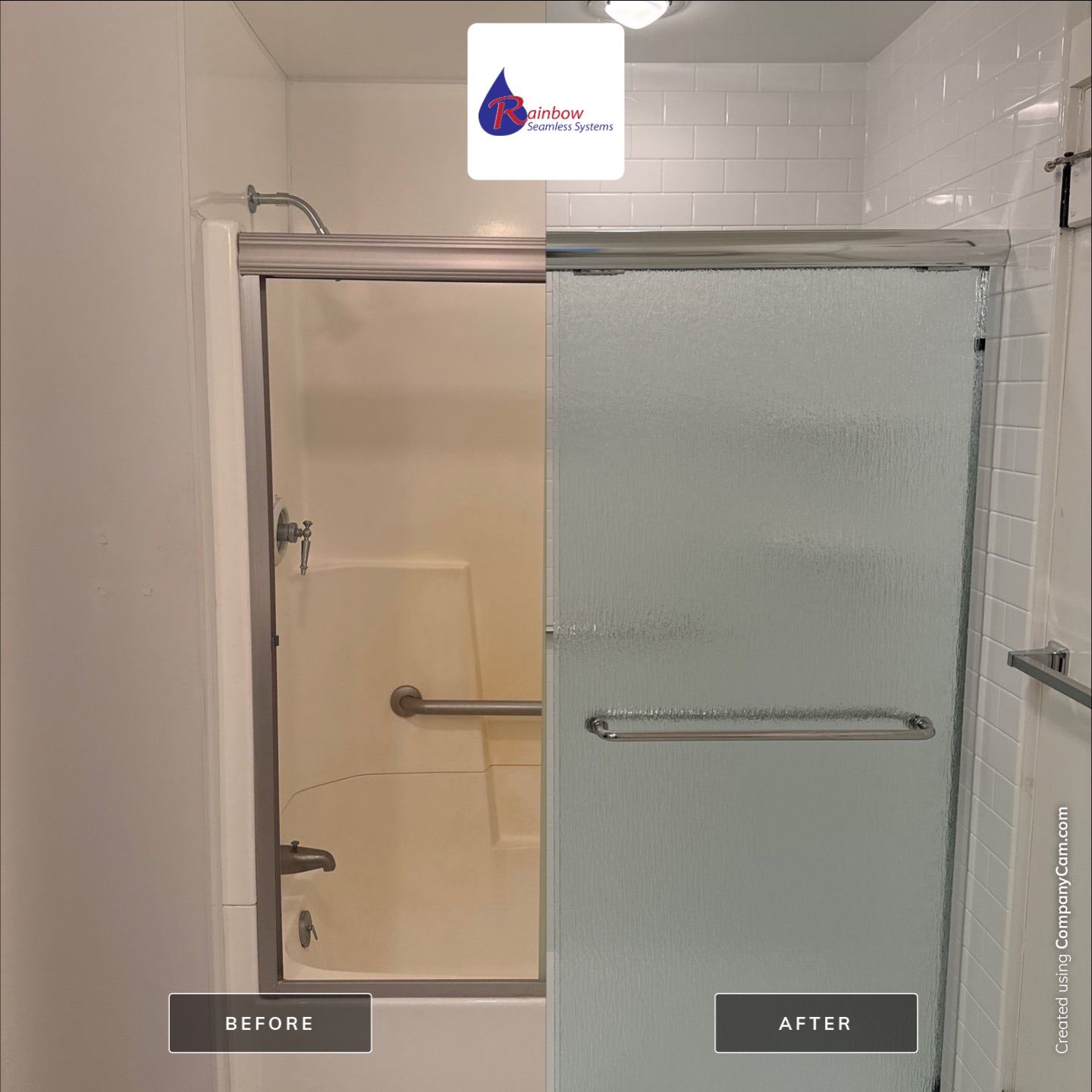 White Subway Tile Walk-In Shower Replacement in Boyne City by Rainbow Seamless Systems