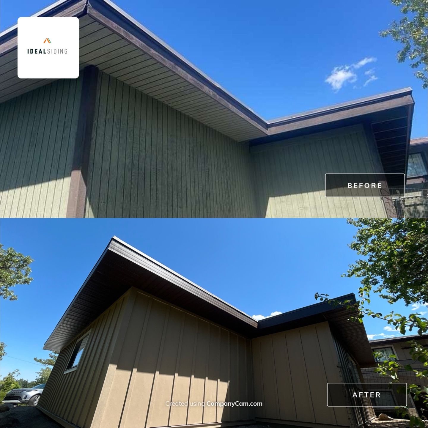 Complete Hardie Colorplus Board and Batten replacement with Custom Soffit Transformation in Sandy by Ideal Siding Utah