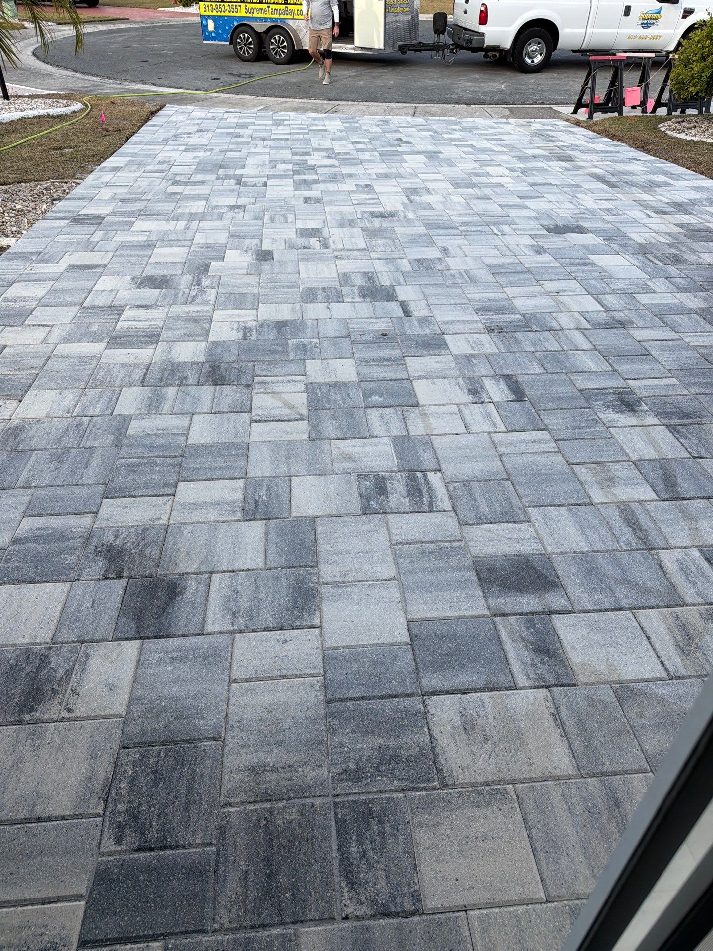 Multi-Tone Gray Paver Driveway Sealing in Sun City Center by Supreme Paver Experts