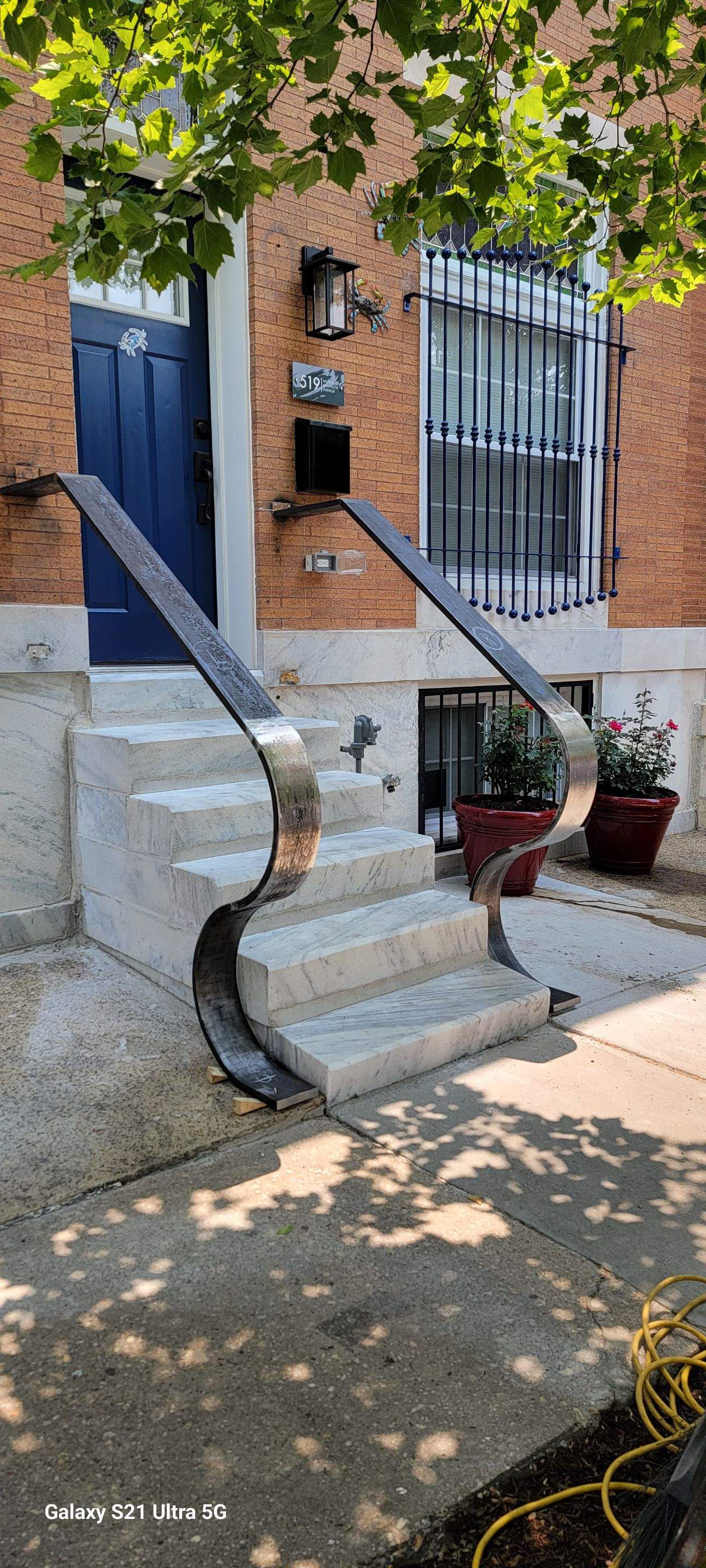 Custom "S" Shape Stair Handrails – Entryway Transformation – Baltimore, MD by Capitol Iron Works