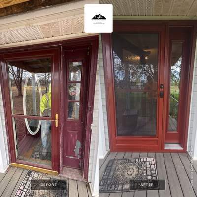 Entry Door with sidelite and storm door and bow