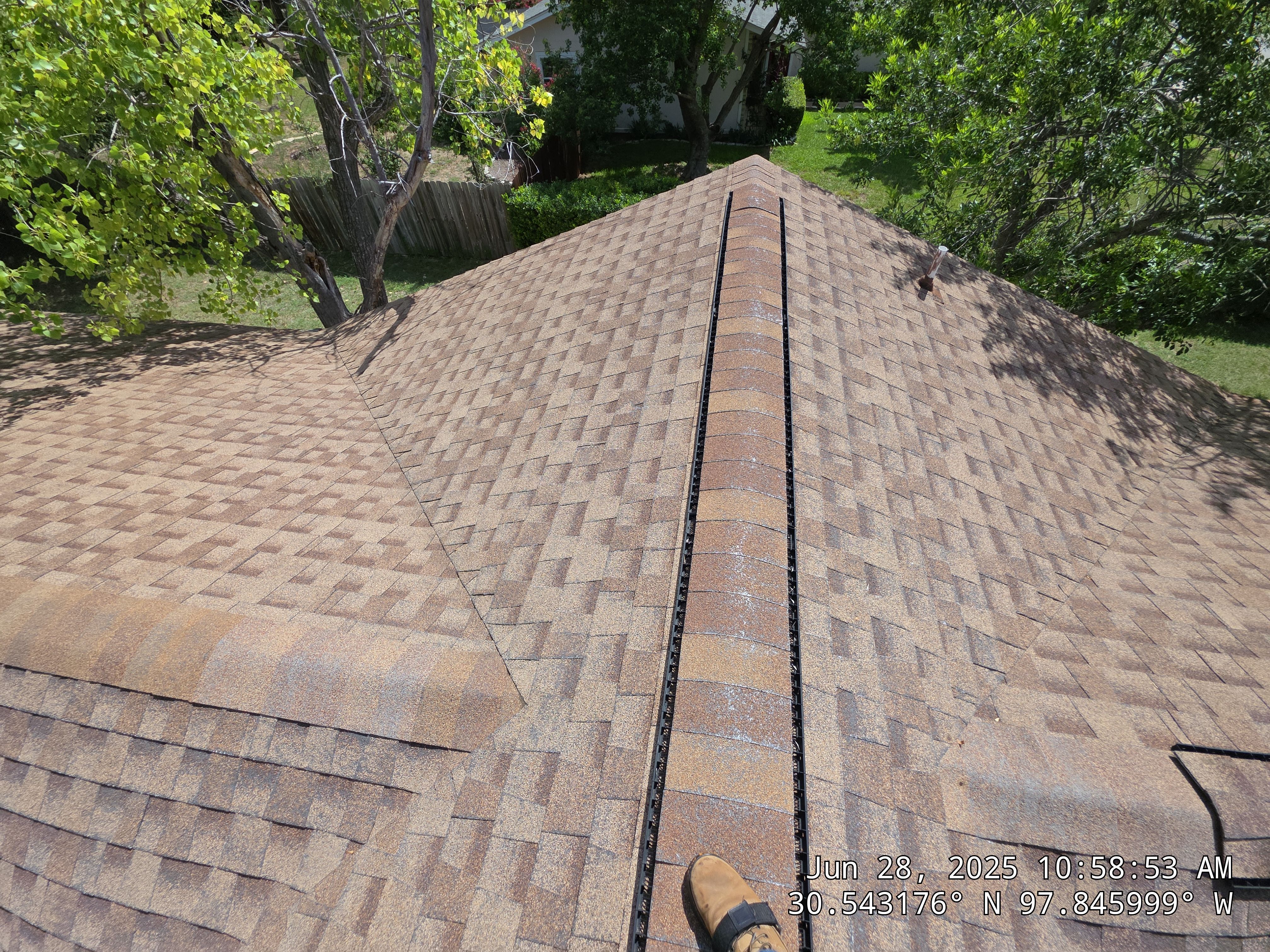 Architectural Asphalt Shingle Roof Replacement and Chimney Repair in Leander by Caliber Restoration LLC