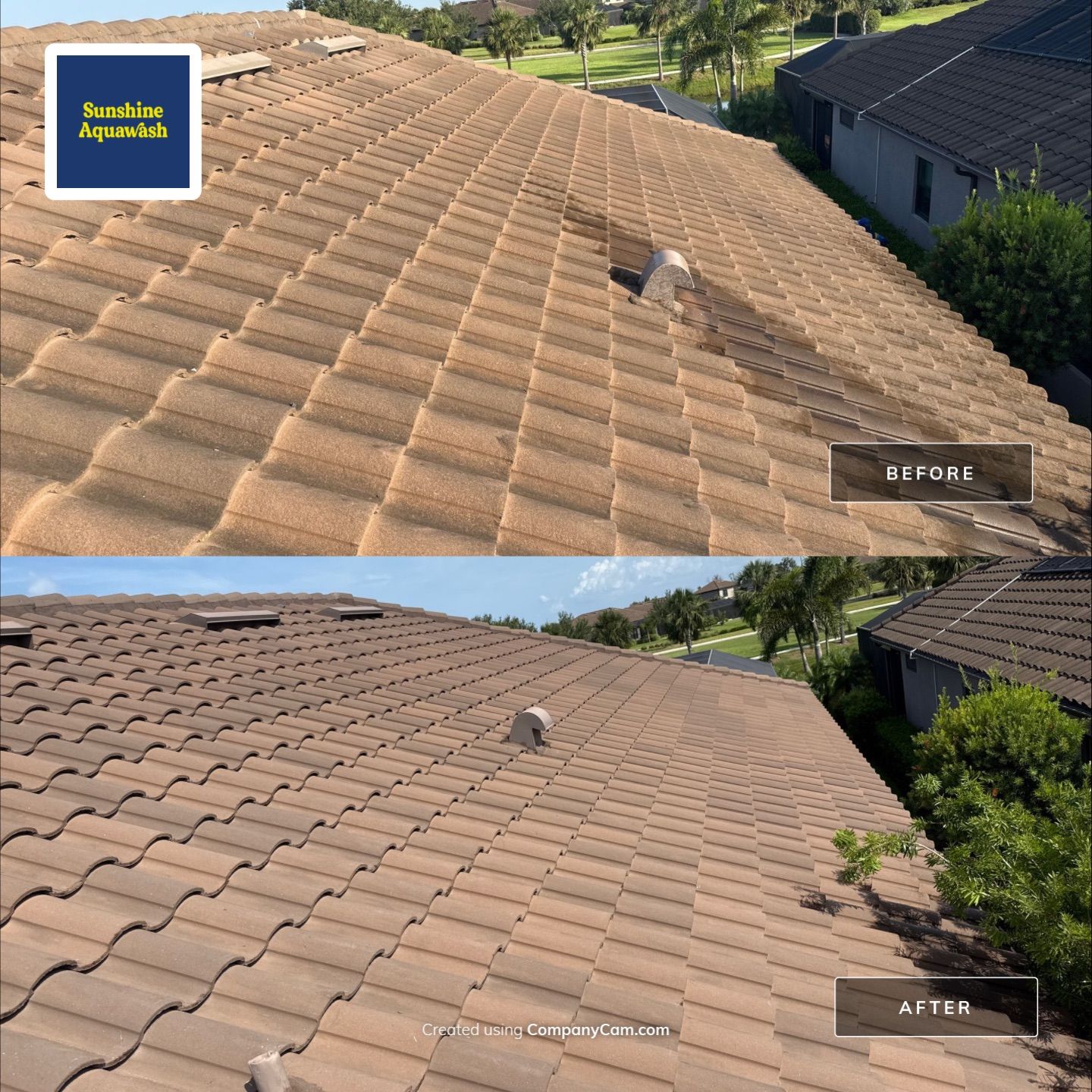 Soft Wash Roof Cleaning – Concrete Tile Roof | Artisan Lakes Esplanade, Palmetto, FL by Sunshine AquaWash