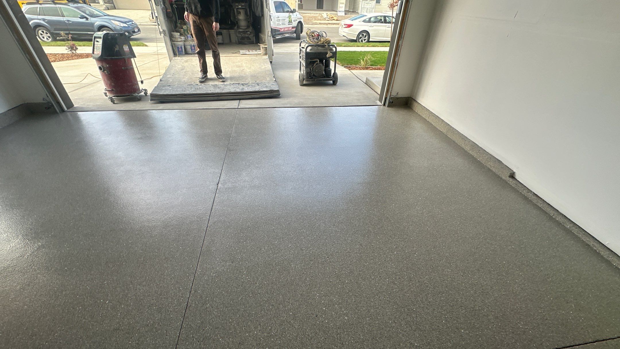 Garage Transformation using Travertine by Croc Coatings, LLC