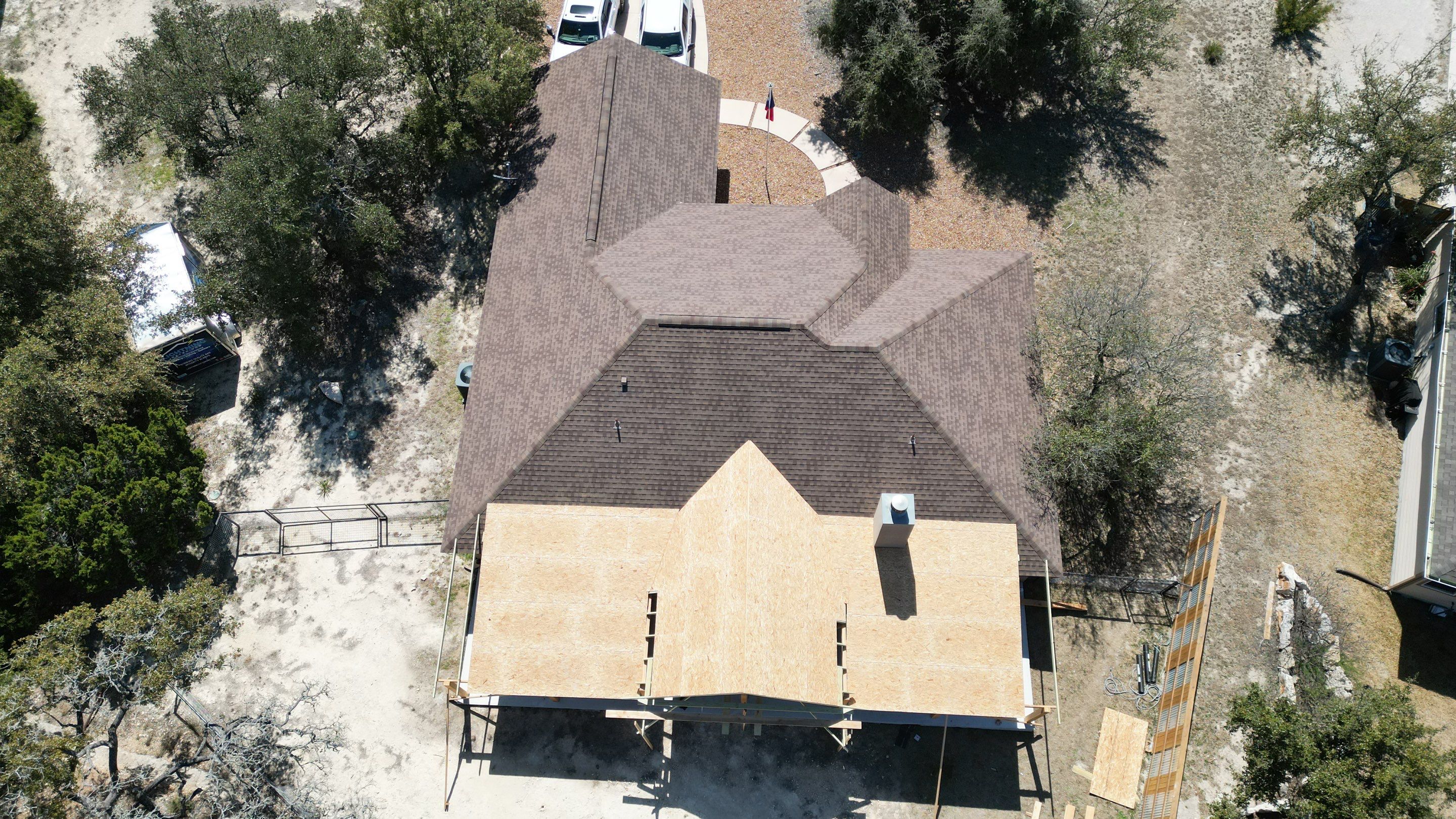 Reroof with Back Patio Addition using Owens Corning Duration Aged Copper by Lightning Exteriors