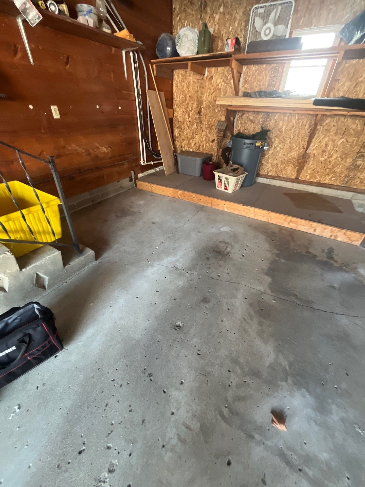 Multi-Colored Epoxy Garage Floor Coating and Concrete Stair Restoration by Select Painting, Coatings & Garage Cabinets