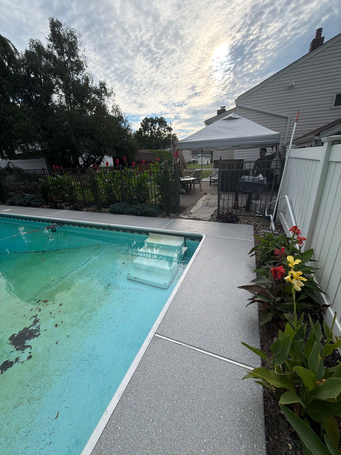 Blue Granite Pool Patio Concrete Coating in Lincoln Park by Spectrum Painting, LLC
