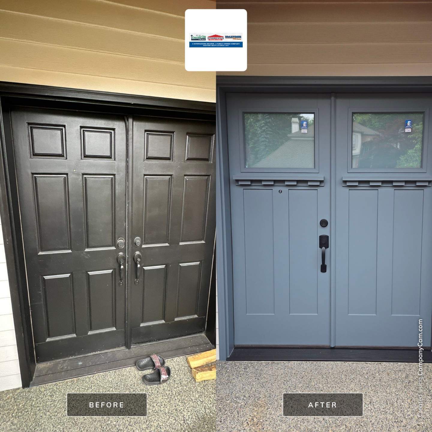 Double Entry Door Installation With Glass Inserts in Bellevue by Emerald City Energy 