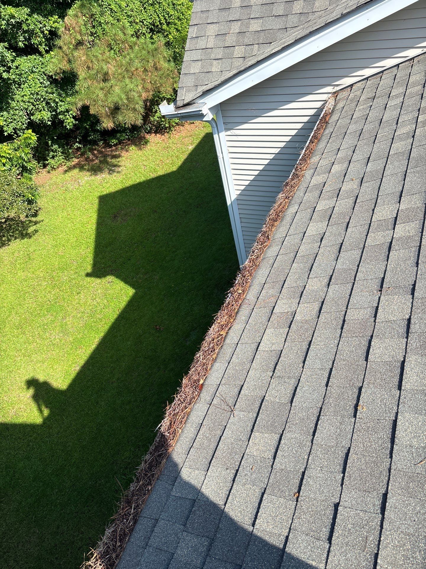 Commercial gutter cleaning Hickory & Statesville, NC before photo with filled gutters