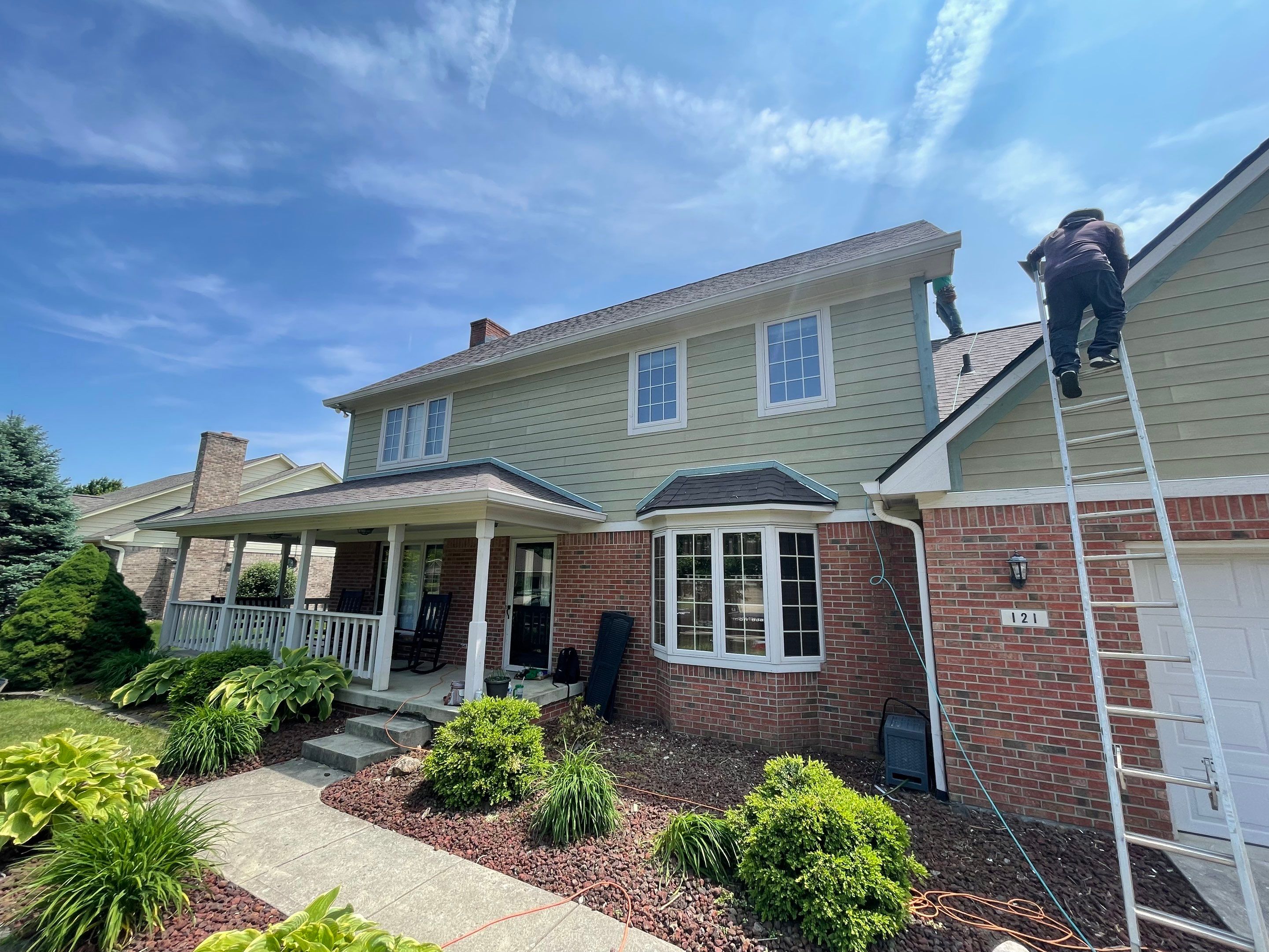 Tornado damage in Whiteland. Roof replacement, James Hardie siding, exterior paint, gutters, windows, doors by 317 Roofing & Restorations