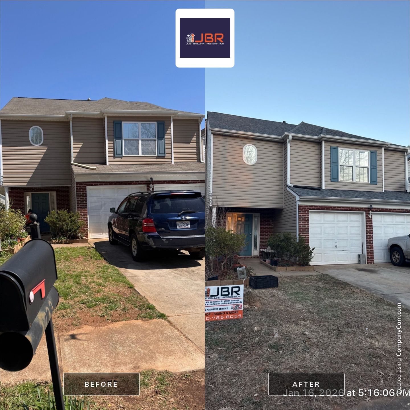 Roof replacement by hail and wind damage by Just Brilliant Restoration JBR