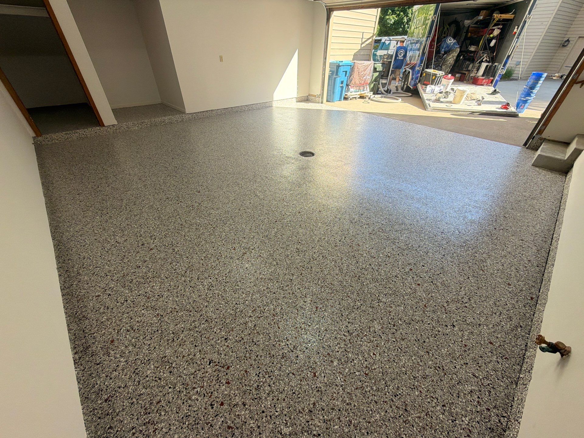 Custom Epoxy Flake Floor Coating and Ceiling Repair in Muskegon by Gordon Painting