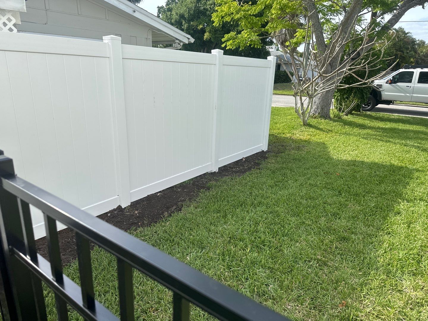 Aluminum Fence Installation using Black 3 Rail Aluminum and Vinyl Privacy Fence  by Asap fence and gates, LLC