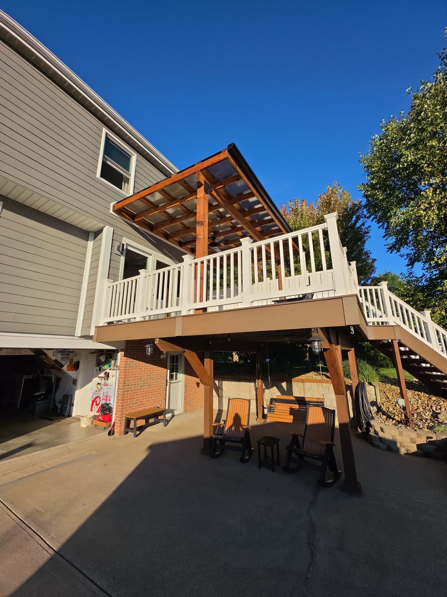 Complete Hardie Siding Replacement and Deck with pergola in Eighty Four by Cousins Roofing Siding & Decks
