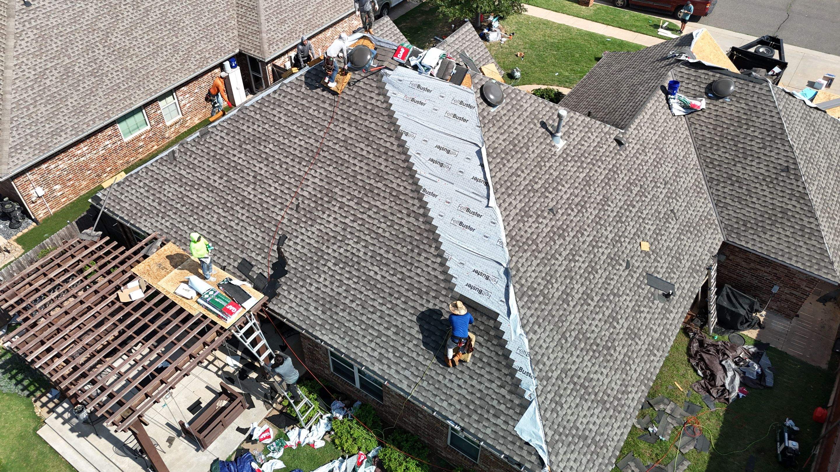 GAF Architectural Shingle Roof Replacement and Decking Repair in Mustang by 5Coat Roofing & Construction