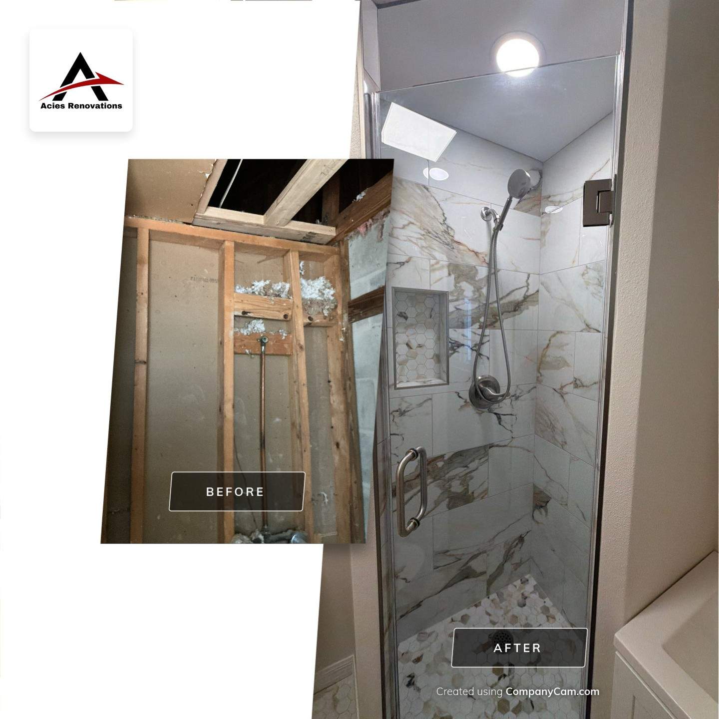 Modern Bathroom Remodel Featuring Marble Tile in Ormond Beach by Acies Renovations