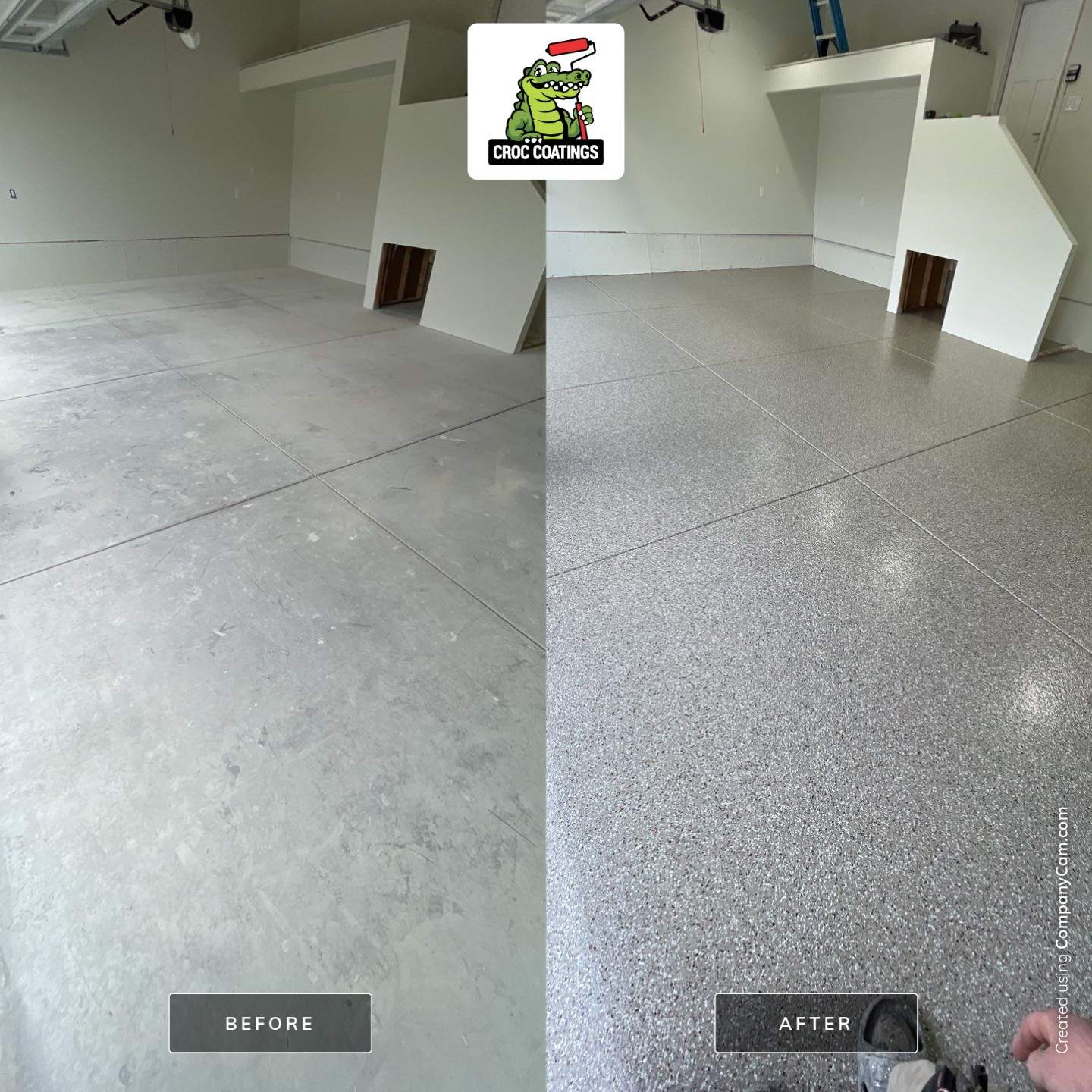 Garage Transformation using Pebble Beach by Croc Coatings, LLC