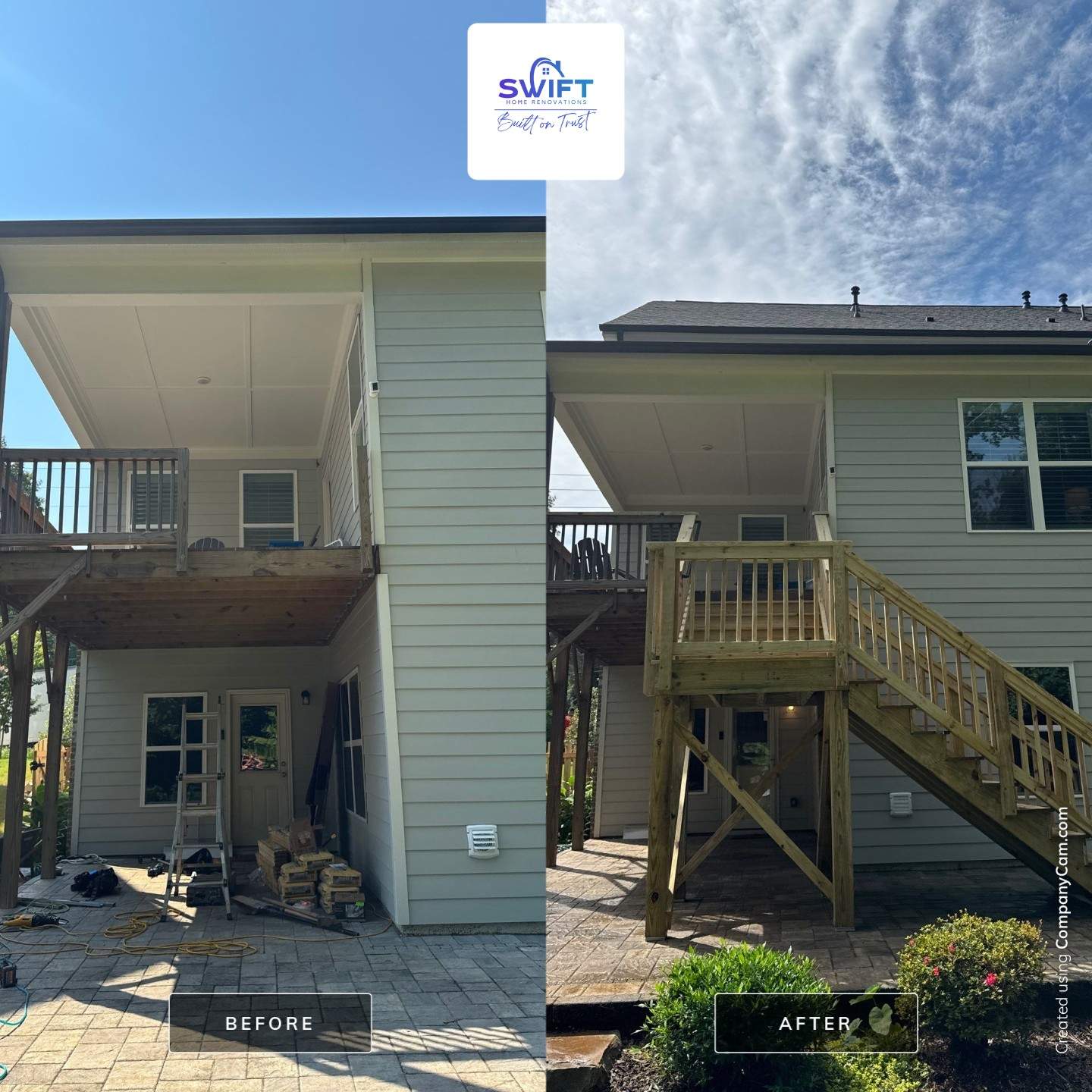 Elevated Deck Stair Construction and Paver Patio in Marietta by Swift Home Renovations