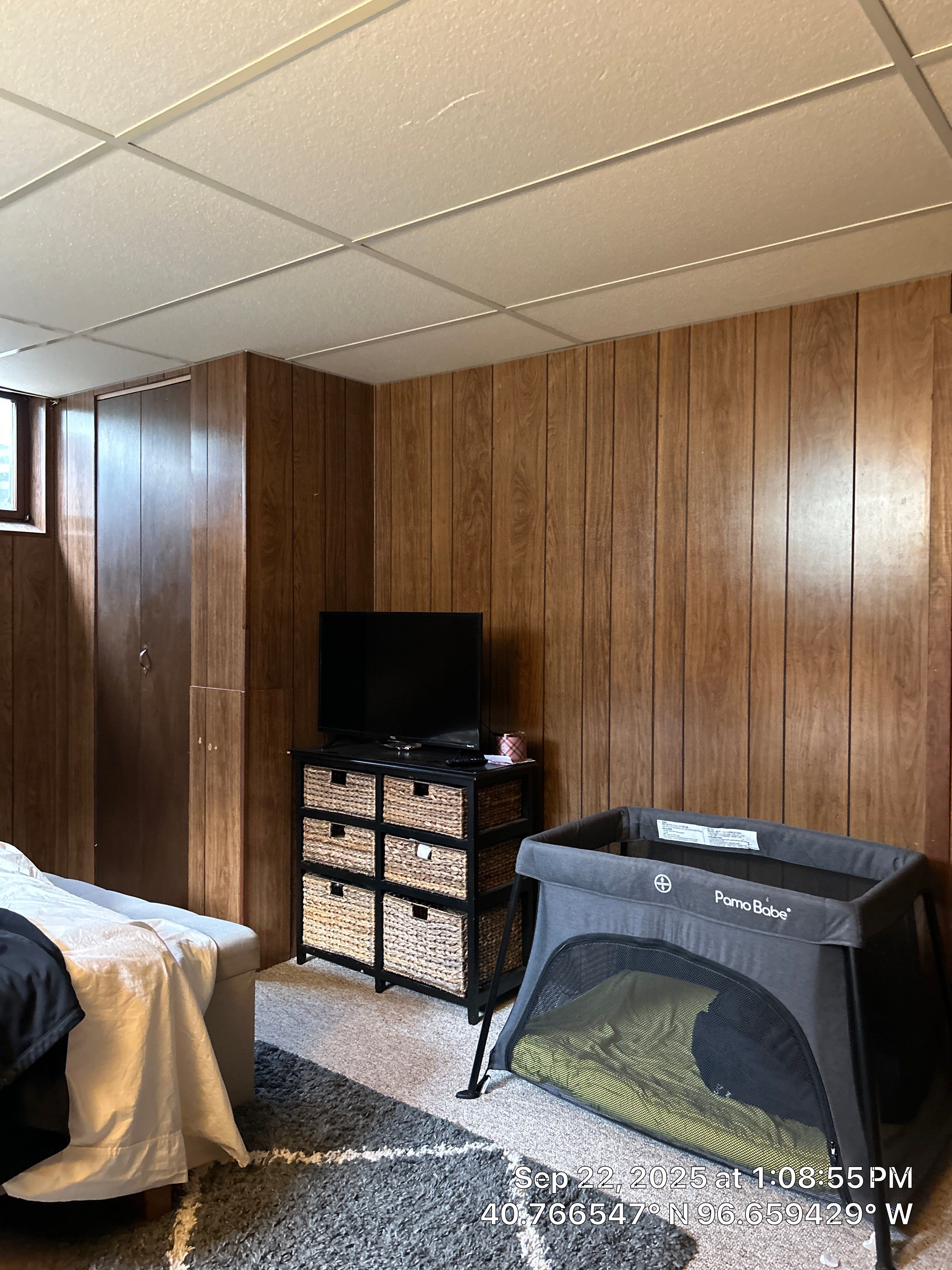 Basement Bedroom Interior Assessment and Ceiling Repair in Lincoln by CompanyCam Sales Demo
