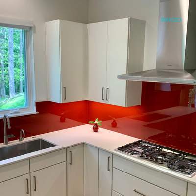 Bolero Red Solid Glass Kitchen Backsplash