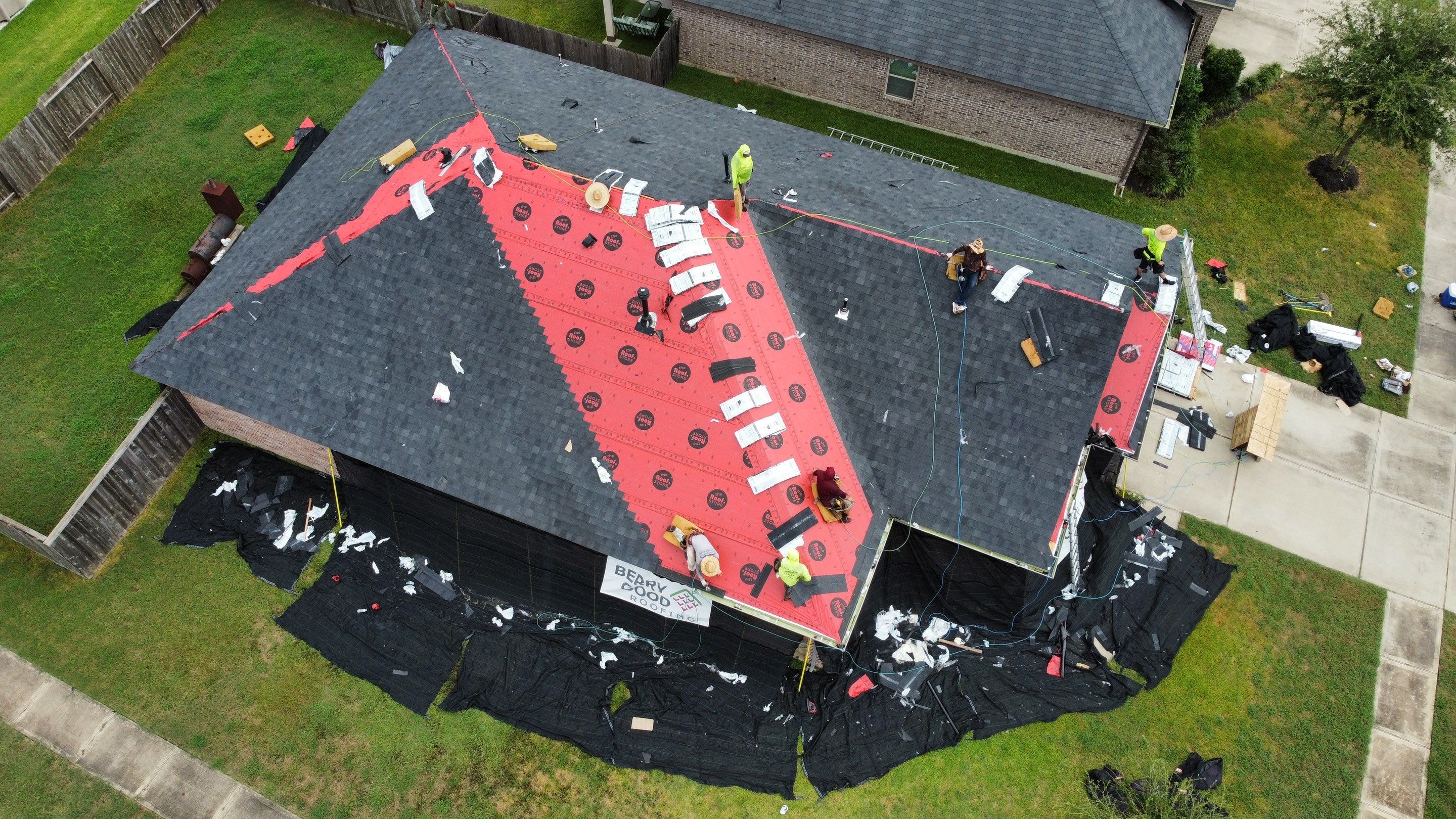Reroof after Hurricane Beryl by Berry Good Roofing 