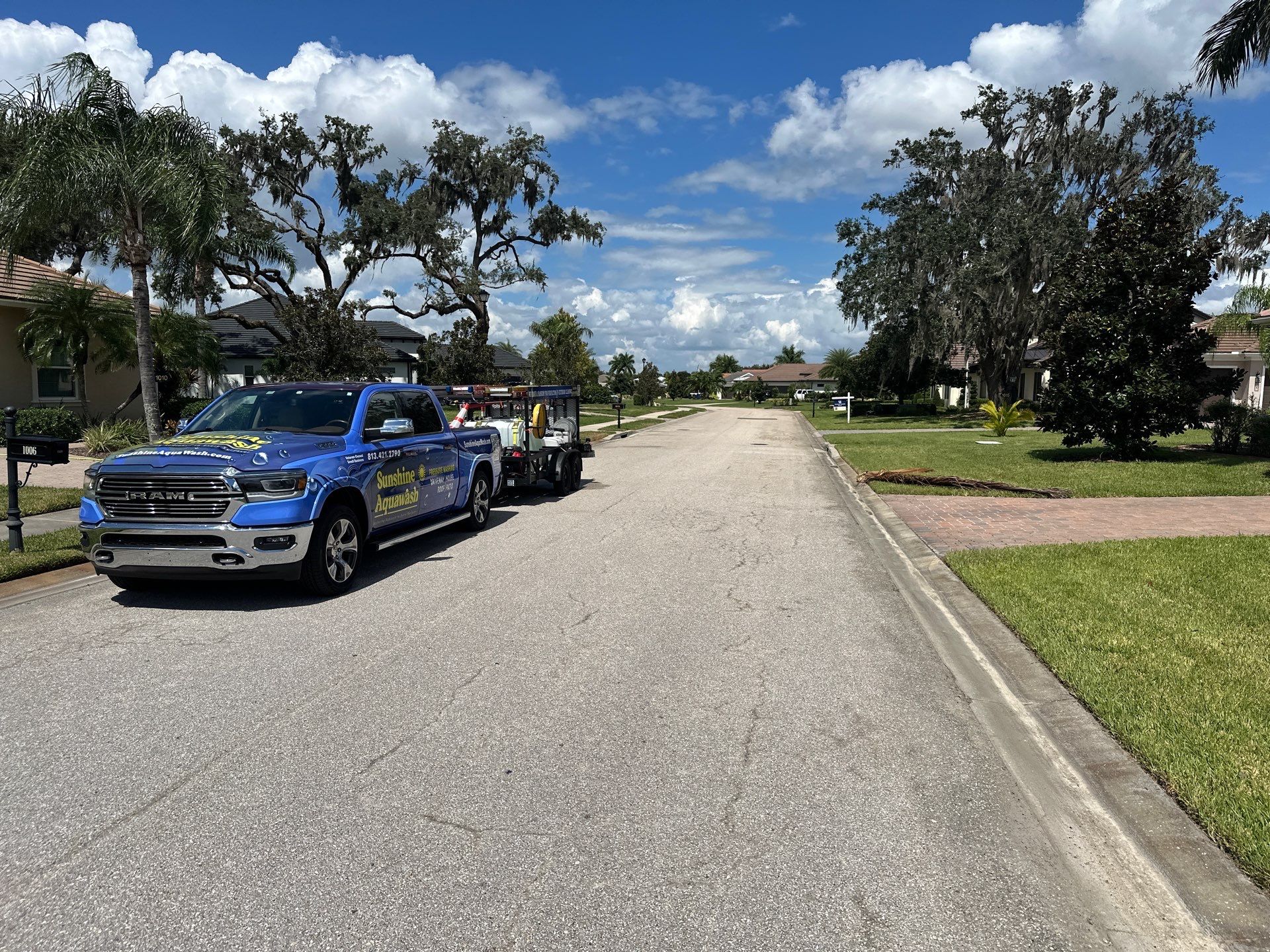 Paver Driveway, Entryway, Sidewalk, and Street Curbing Cleaning in Winding River Community, Bradenton, FL by Sunshine AquaWash