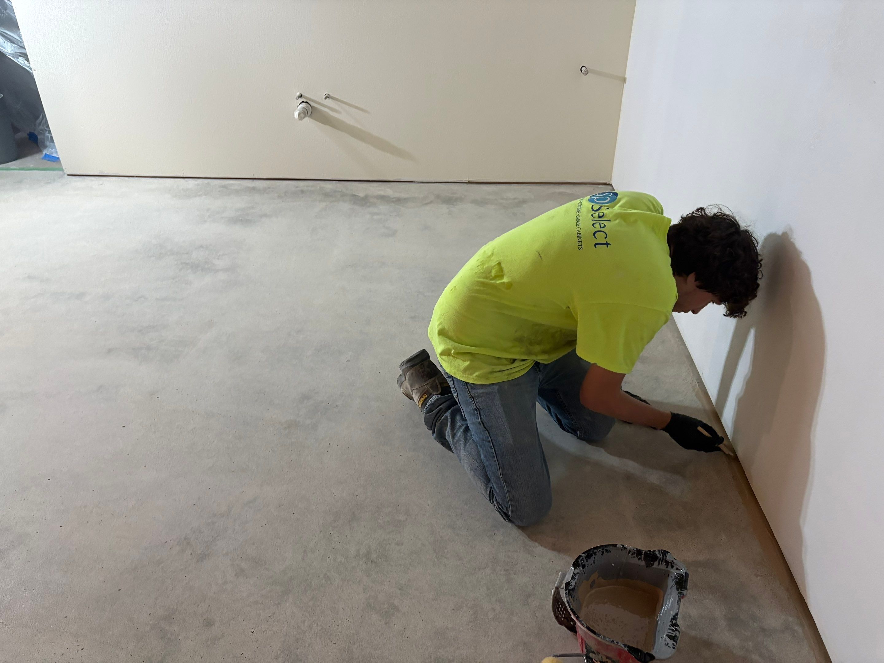 Custom Chip Concrete Coating for Colman Basement and Garage by Select Painting, Coatings & Garage Cabinets