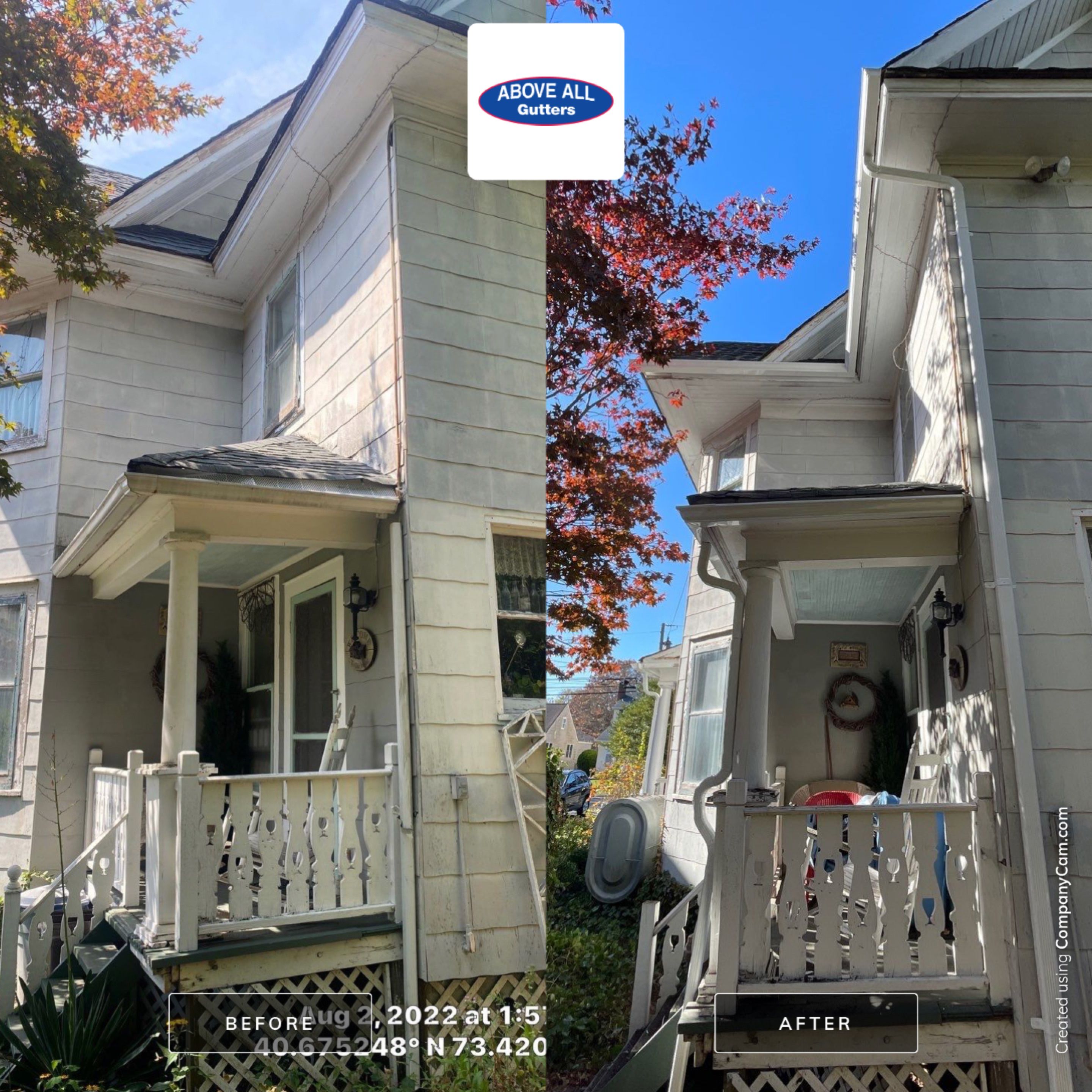 Full House Installation 5" white seamless gutters 2x3 leaders using 5"white K style seamless gutters and 2x3 white leaders by Above All Gutters 