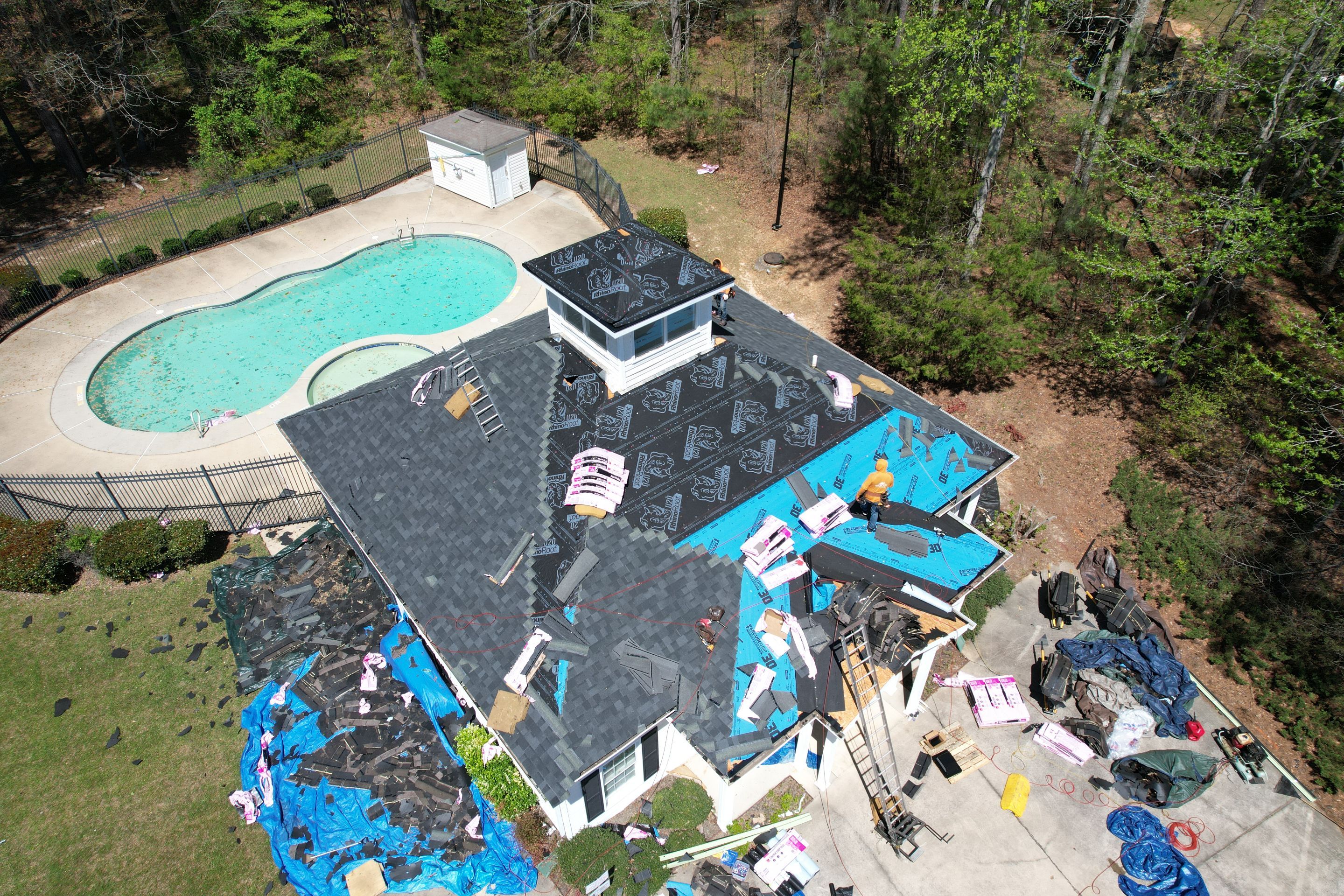 Pool House Roof Replacement using Owens Corning Onyx Black by Inspector Roofing and Restoration