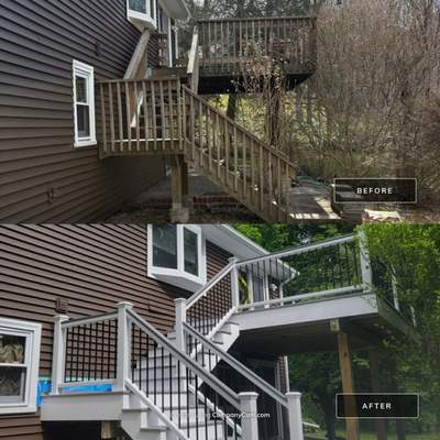 Deck replacement using Trex Lineage Rainier,  Cocktail Rail, Rainescape 