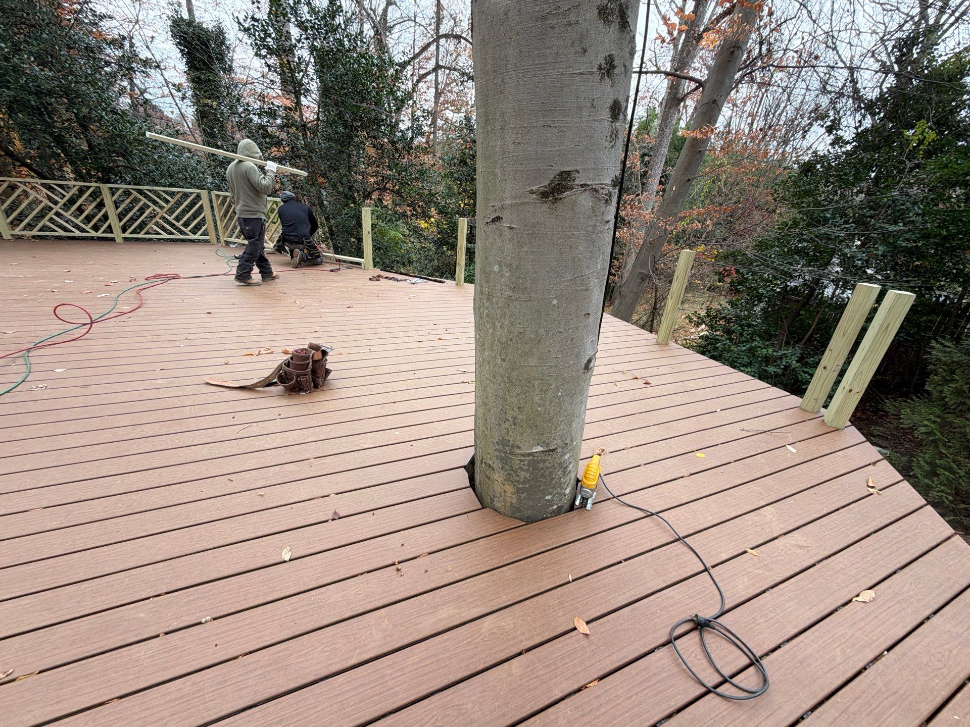 Custom Composite Deck Replacement with Geometric Railing in Bethesda, MD by Jakari Restoration & Construction LLC