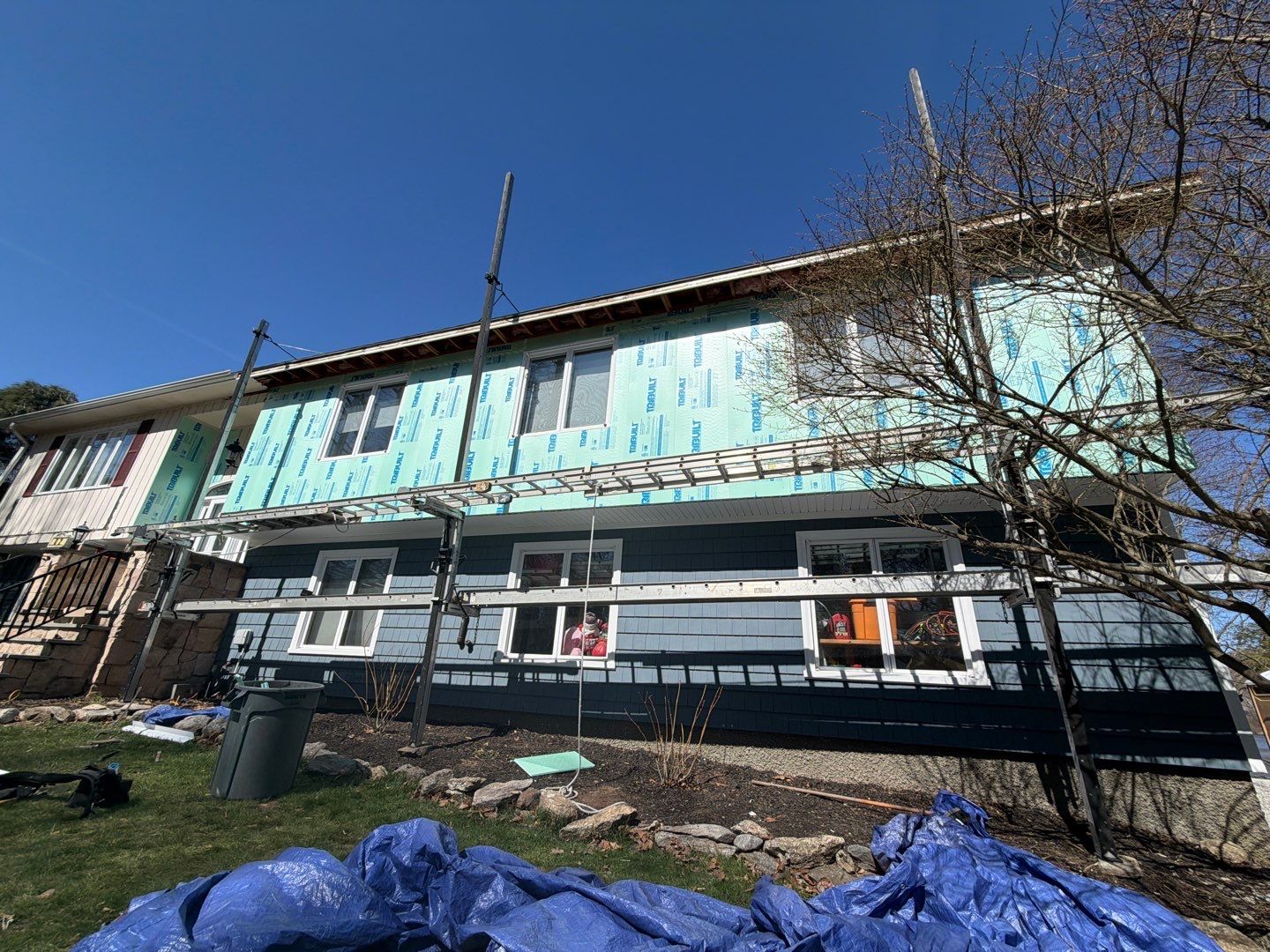Siding Transformation with Cert Cedar Impressions, D/7 Perfection Straight Bottom, Pacific Blue and Cert Mainstreet D/4 Clapboard, Pacific Blue by DiGiorgi Roofing and Siding Inc