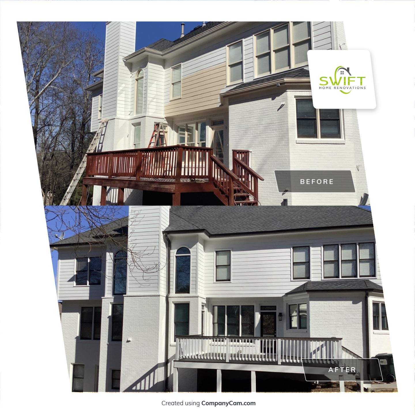 White Brick Exterior Painting and Deck Refinishing in Duluth by Swift Home Renovations