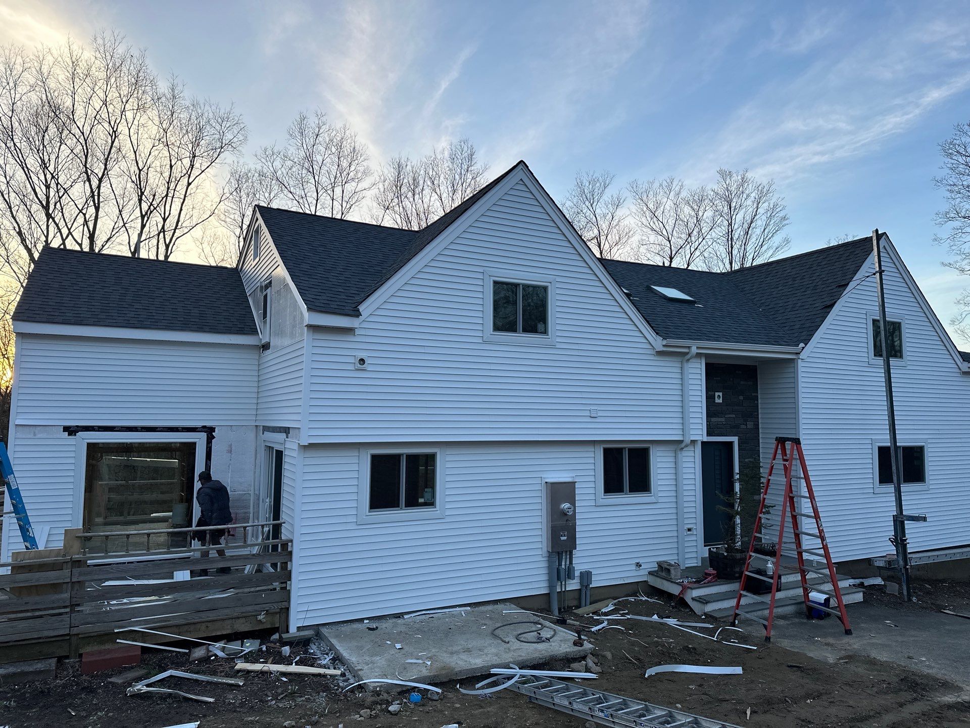 Residential Roofing Installation using Owens Corning TruDefinition Duration AR - Estate Gray & White Double 4 Siding by A Plus Exterior