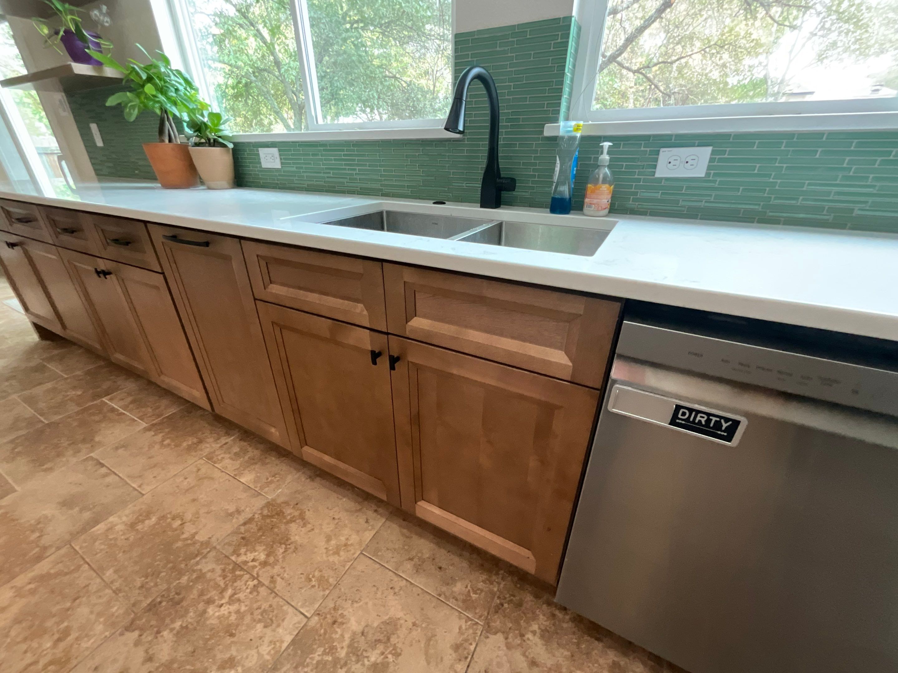 Northwest San Antonio Kitchen Remodel | Warm Modern Kitchen Transformation Featuring Green Backsplash by Legacy Bath and Kitchen 