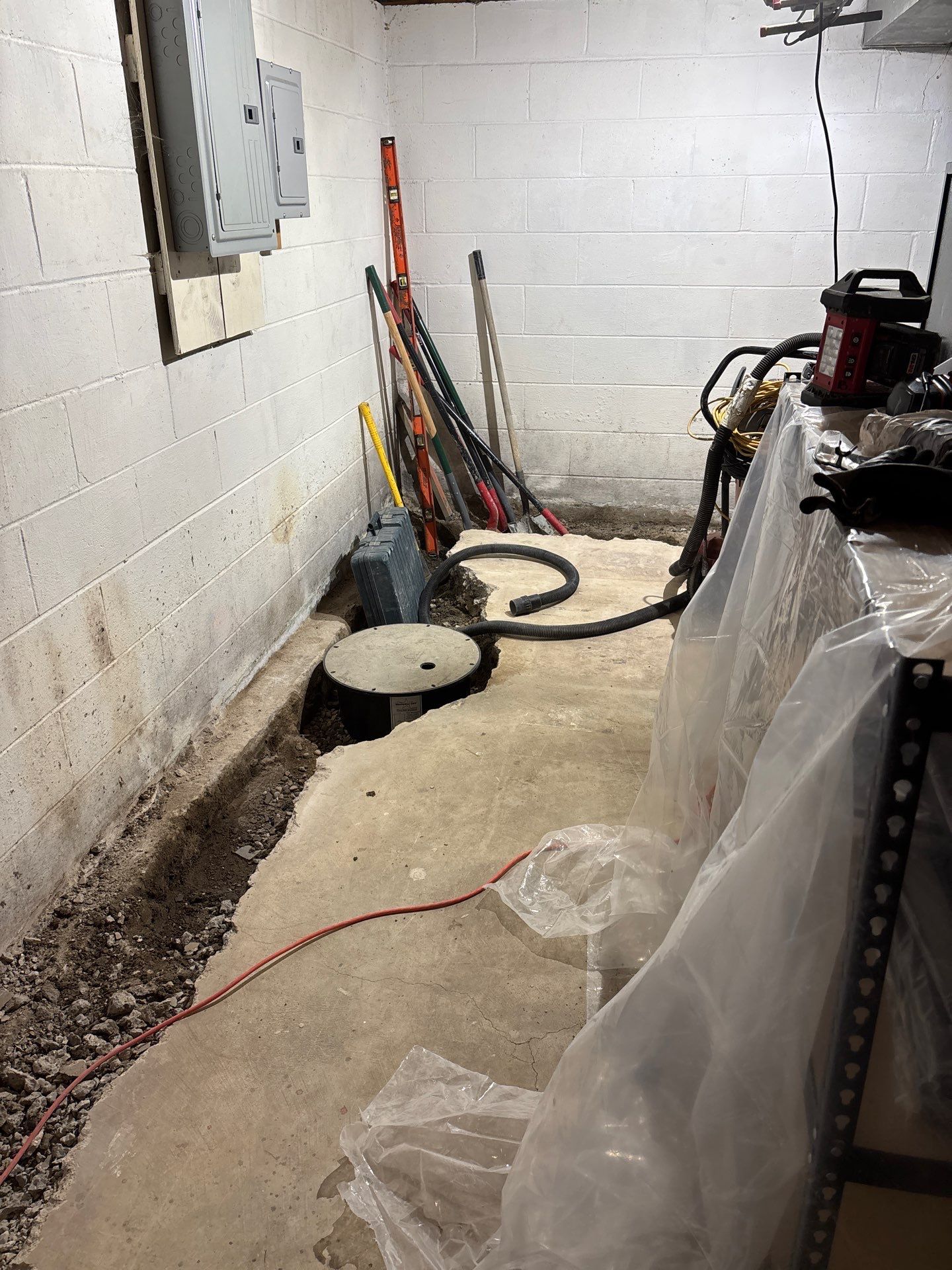Drain tile & a sump pump for Ruth by Waterproofing Northeast