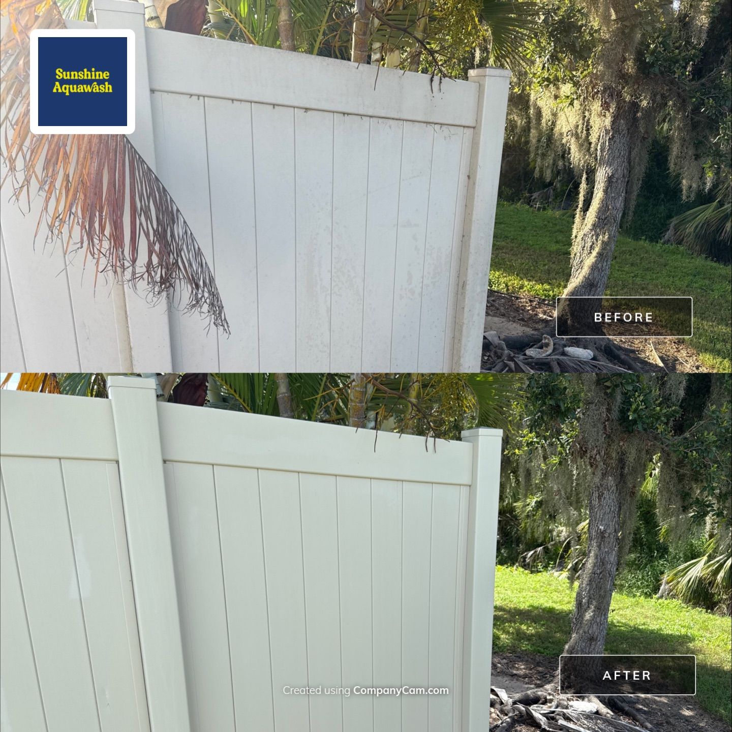 2-Story Stucco House Wash & Tan Vinyl Fence Cleaning | Sheffield Glen Palmetto, FL by Sunshine AquaWash