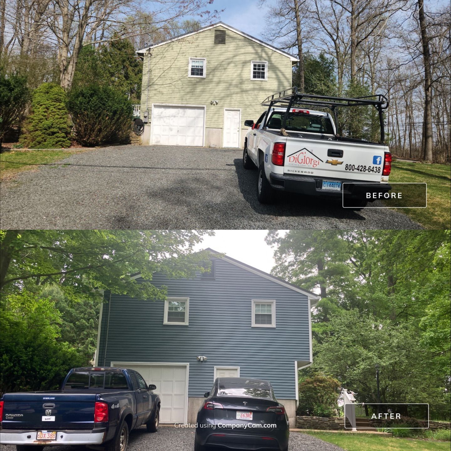 Siding Transformation with Cert Mainstreet D/4 clapboard Wedgewood Blue by DiGiorgi Roofing and Siding Inc